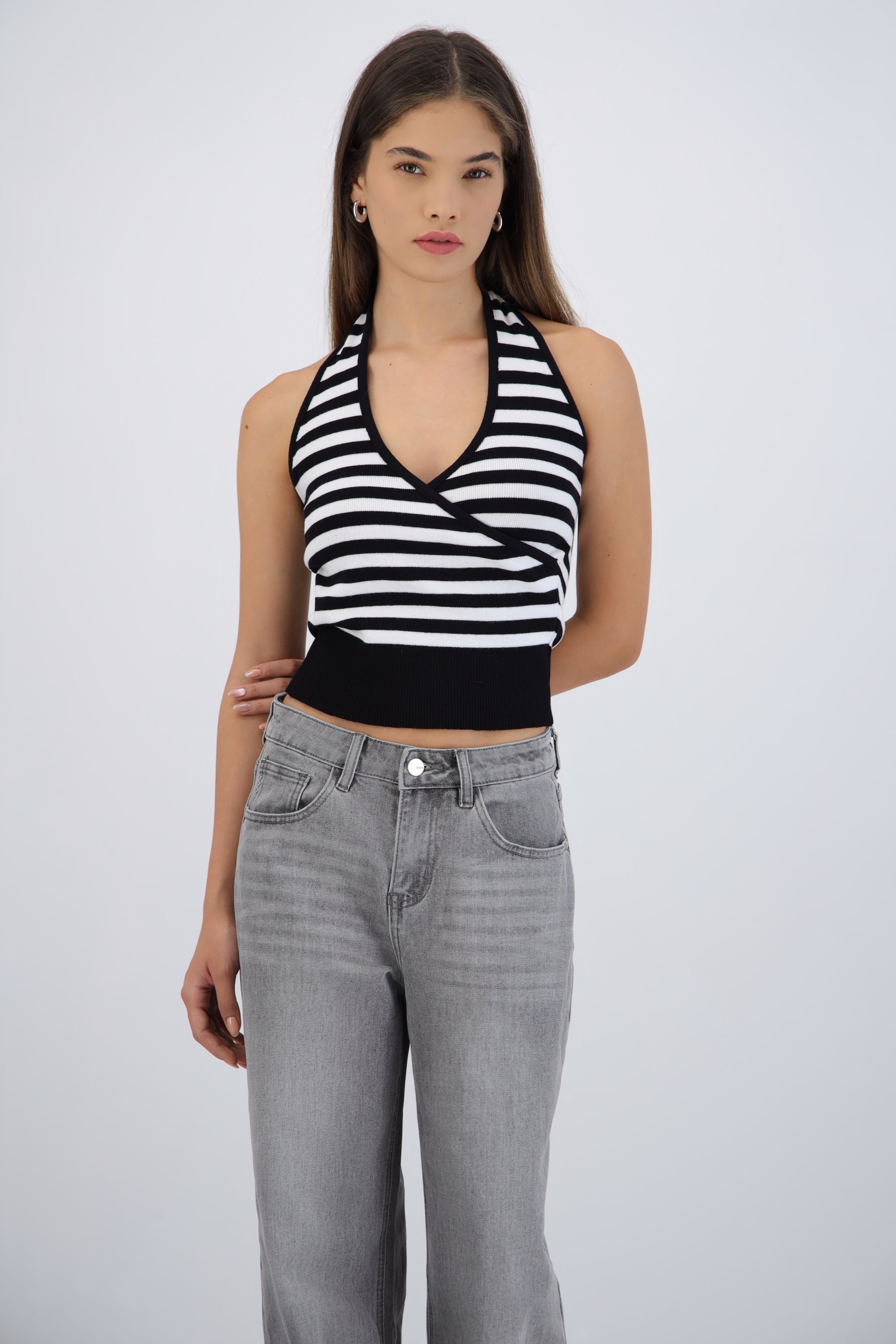 Top halter cruce rayas NEGRO COMBO