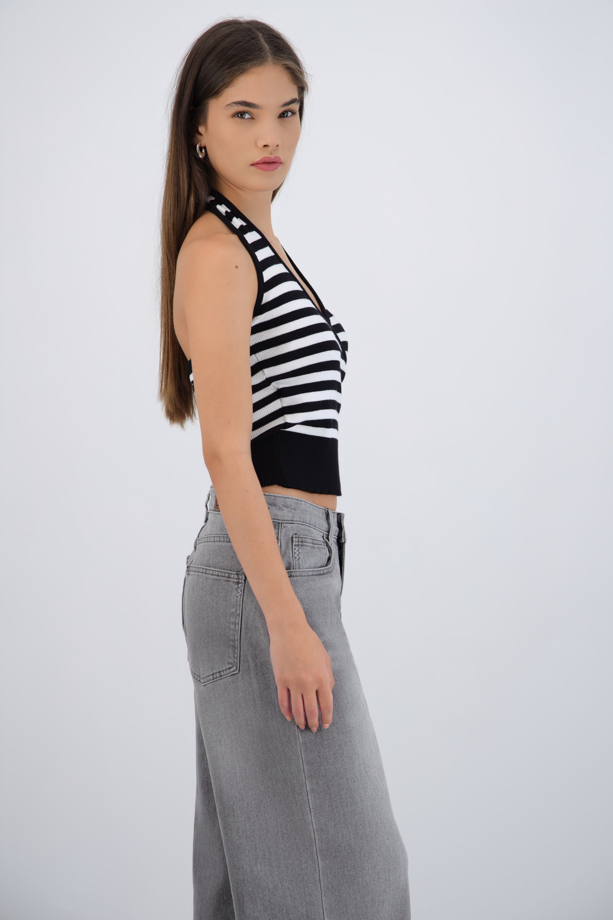 Top halter cruce rayas NEGRO COMBO