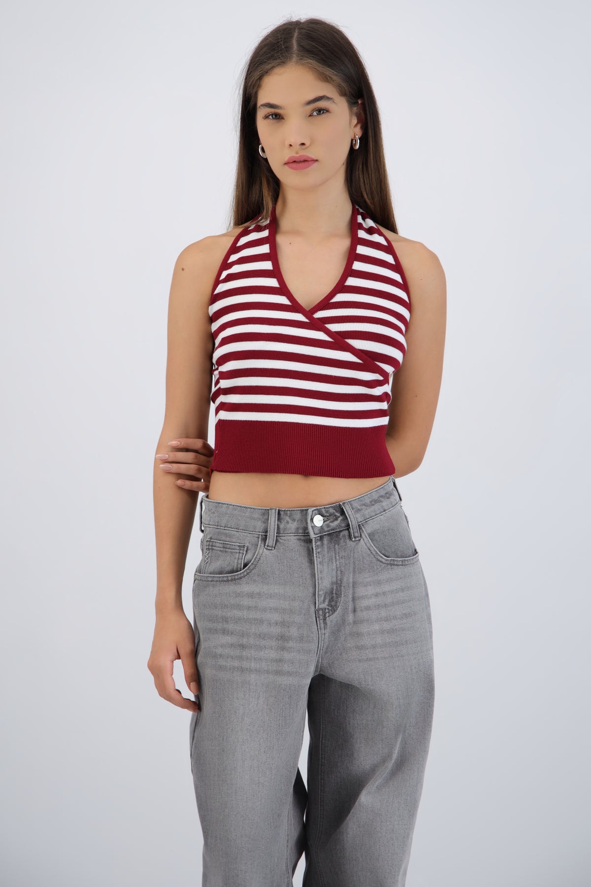 Top halter cruce rayas VINO COMBO