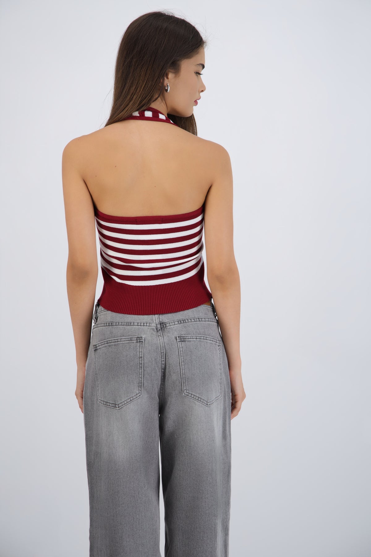 Top halter cruce rayas VINO COMBO