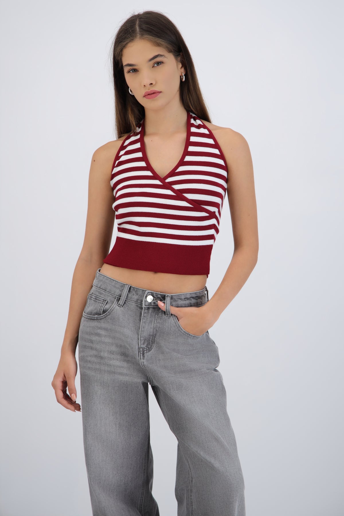 Top halter cruce rayas VINO COMBO