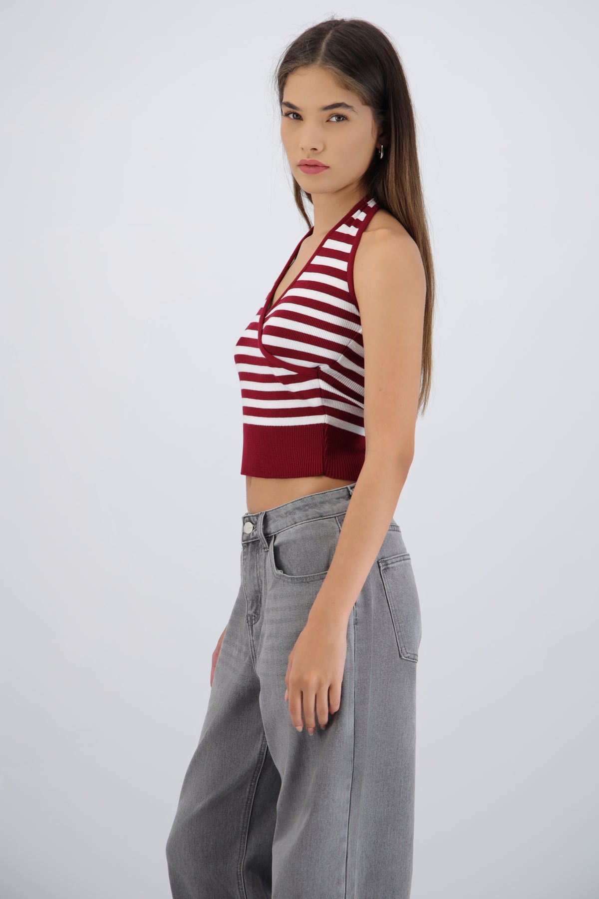 Top halter cruce rayas VINO COMBO