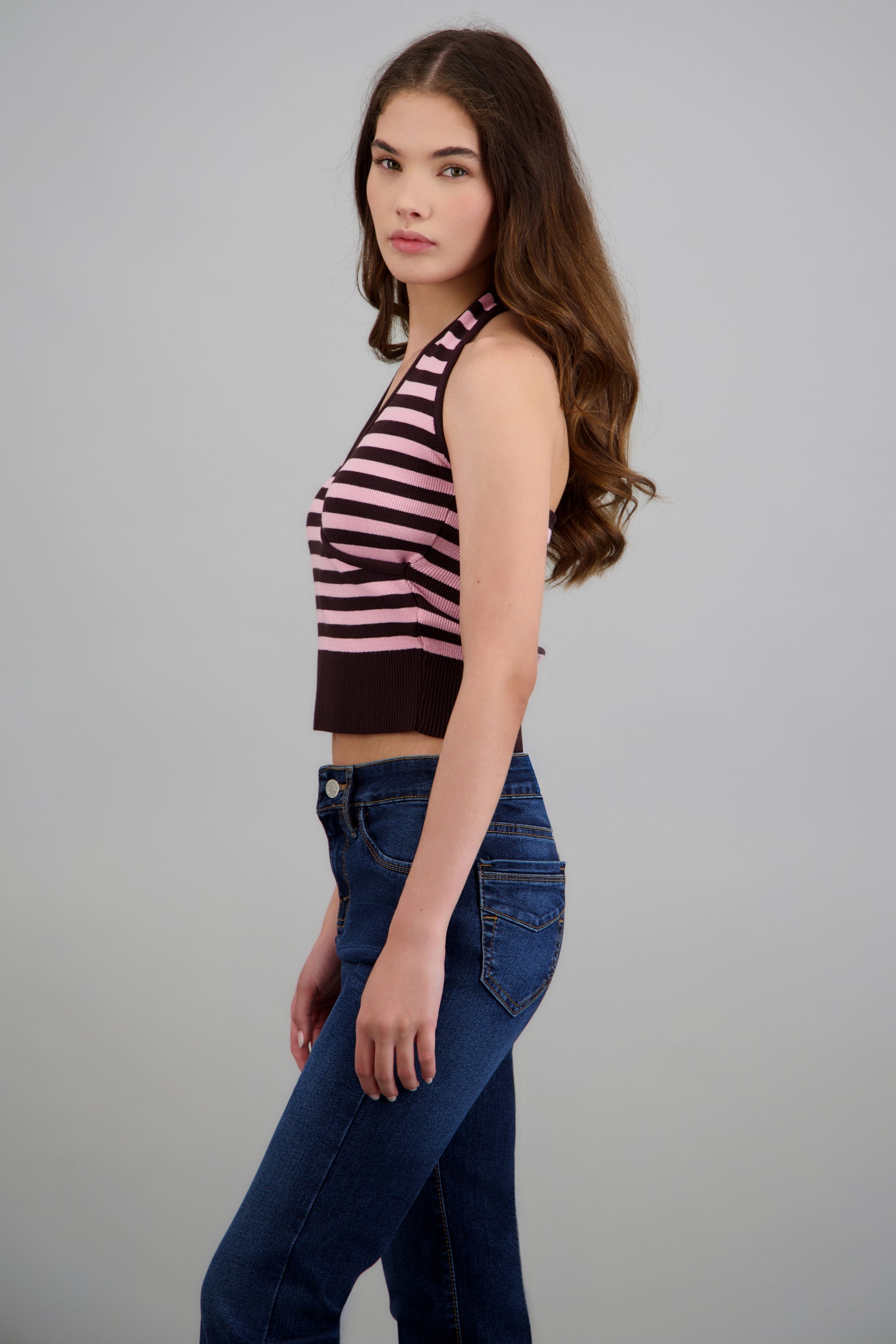 Top halter cruce rayas ROSA COMBO