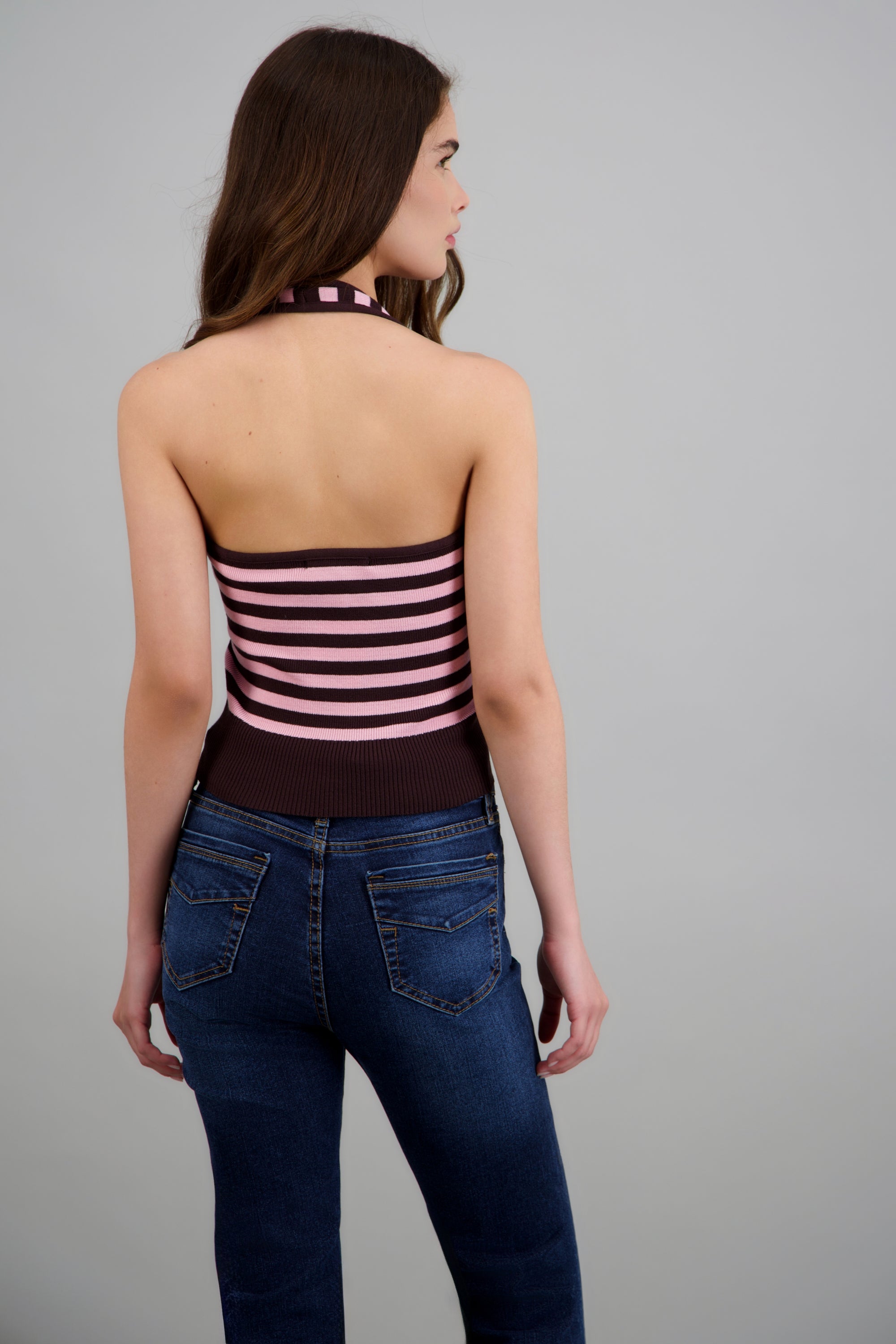 Top halter cruce rayas ROSA COMBO