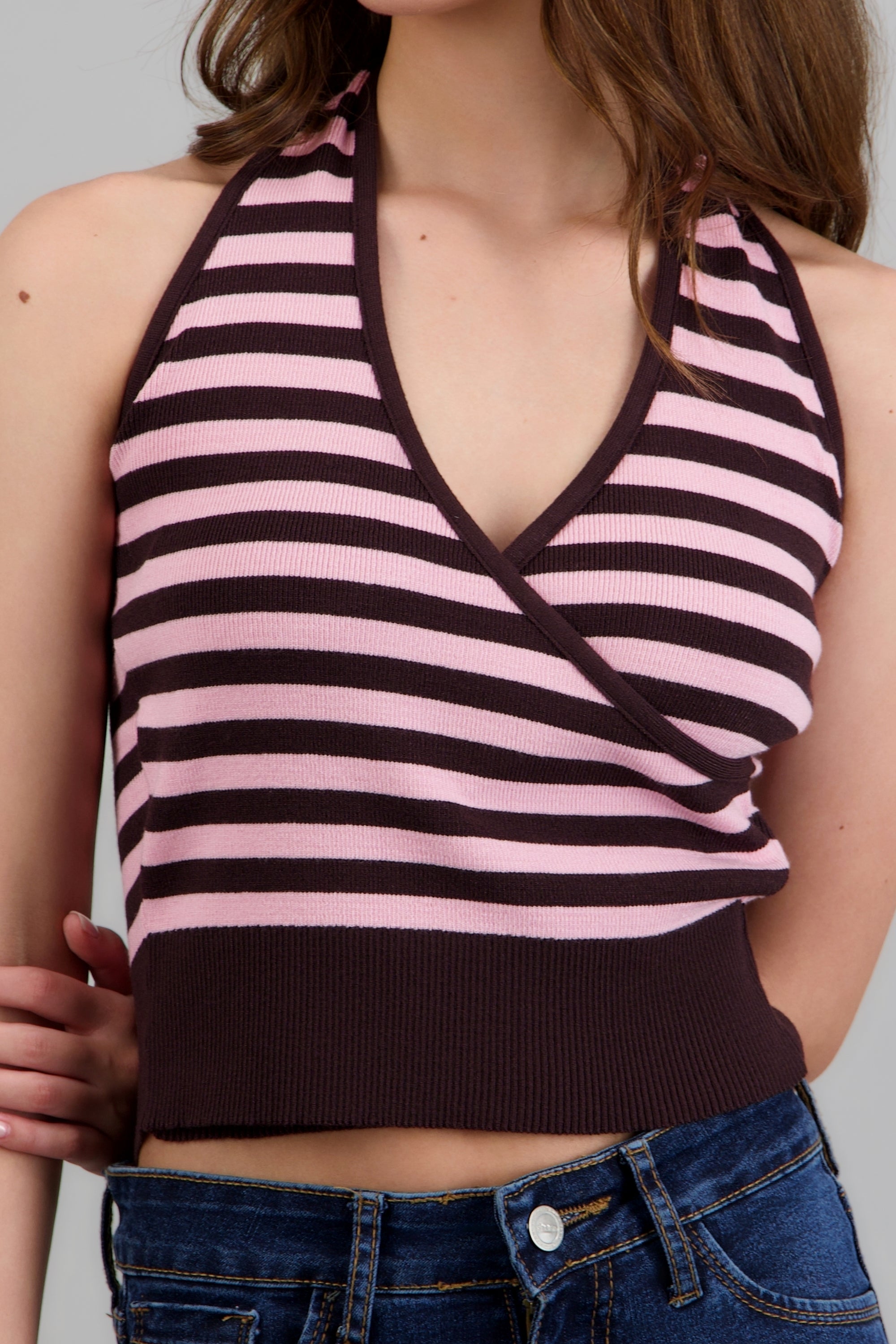 Top halter cruce rayas ROSA COMBO