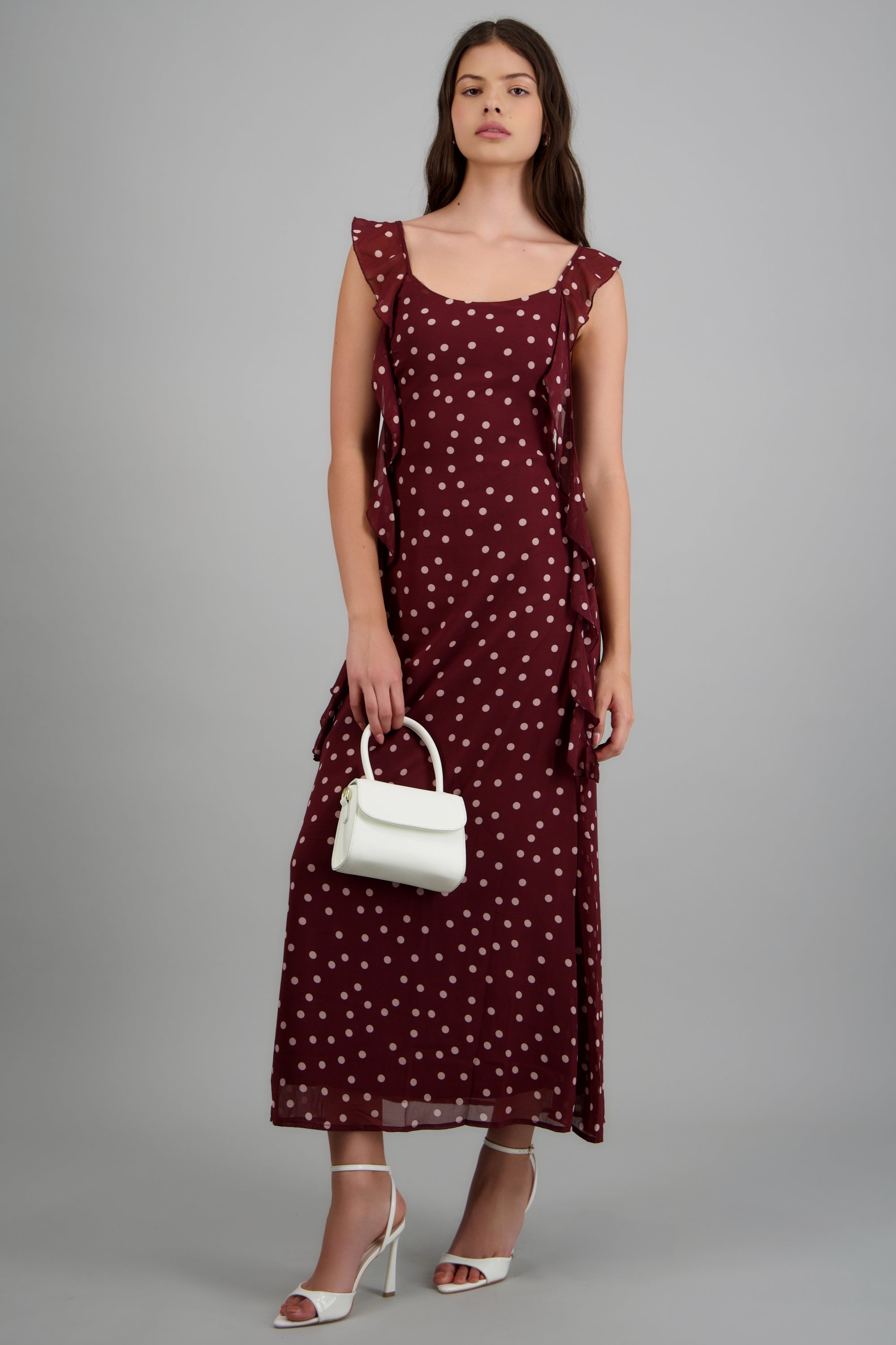 Vestido largo polkas olanes VINO COMBO