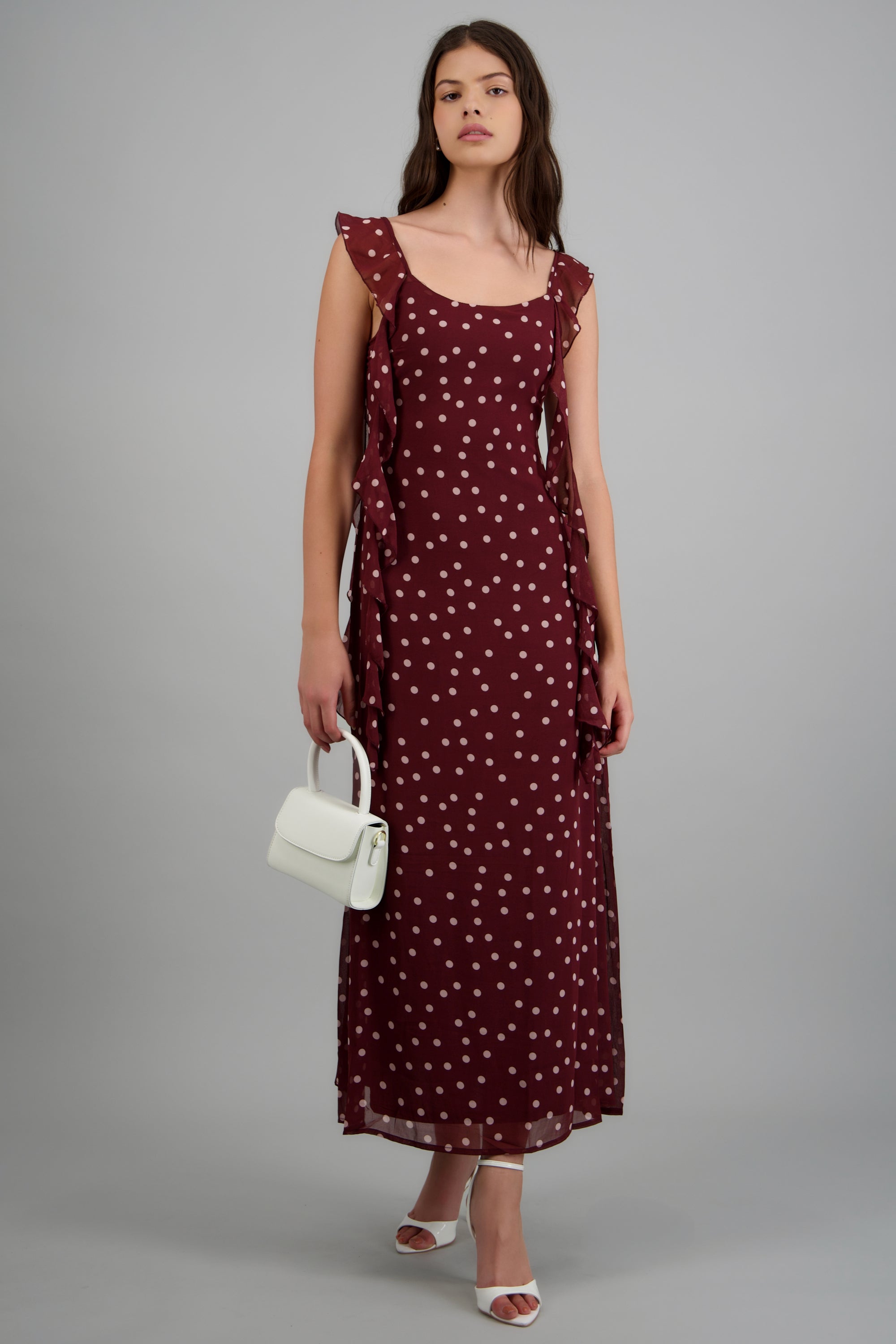 Vestido largo polkas olanes VINO COMBO