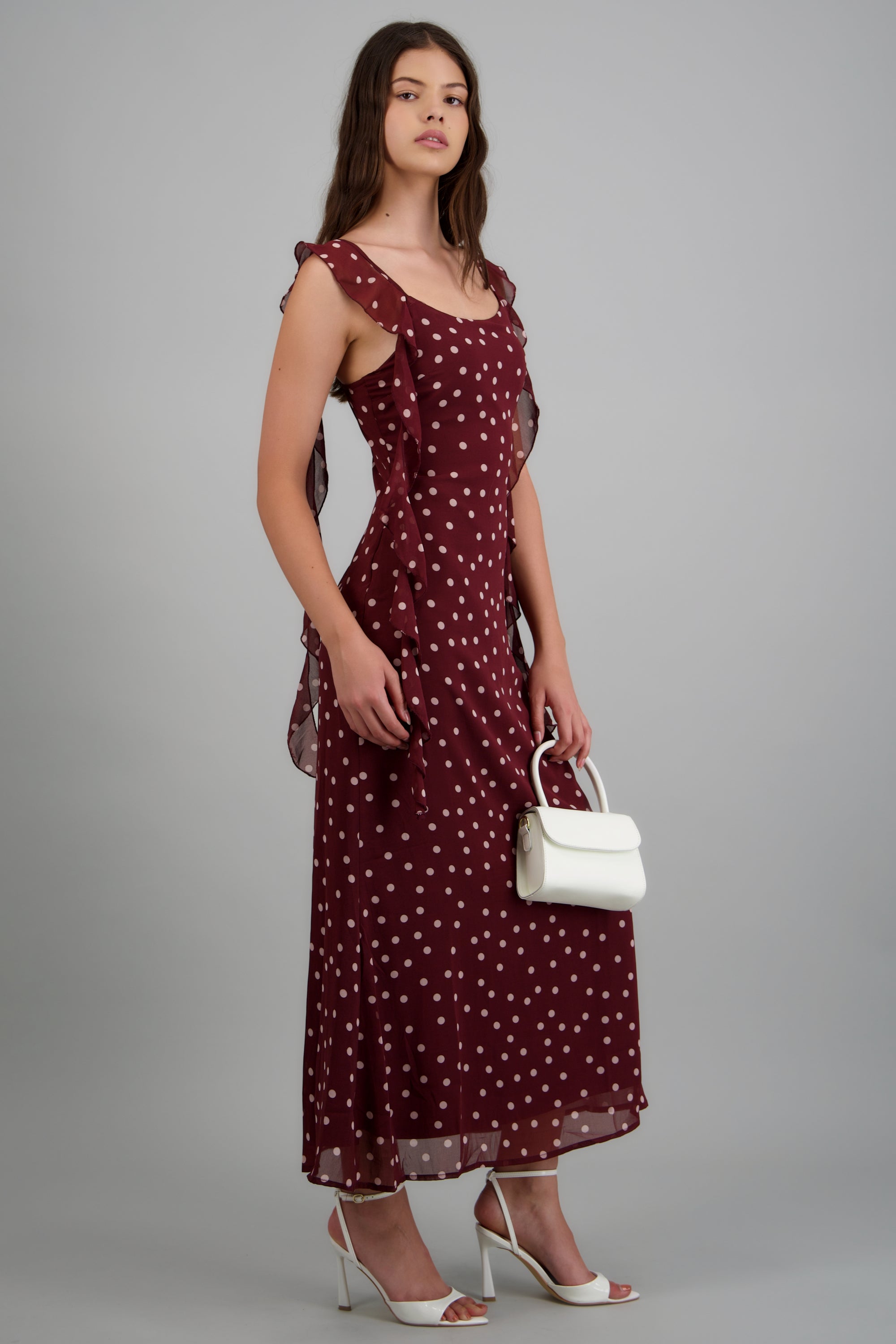 Vestido largo polkas olanes VINO COMBO