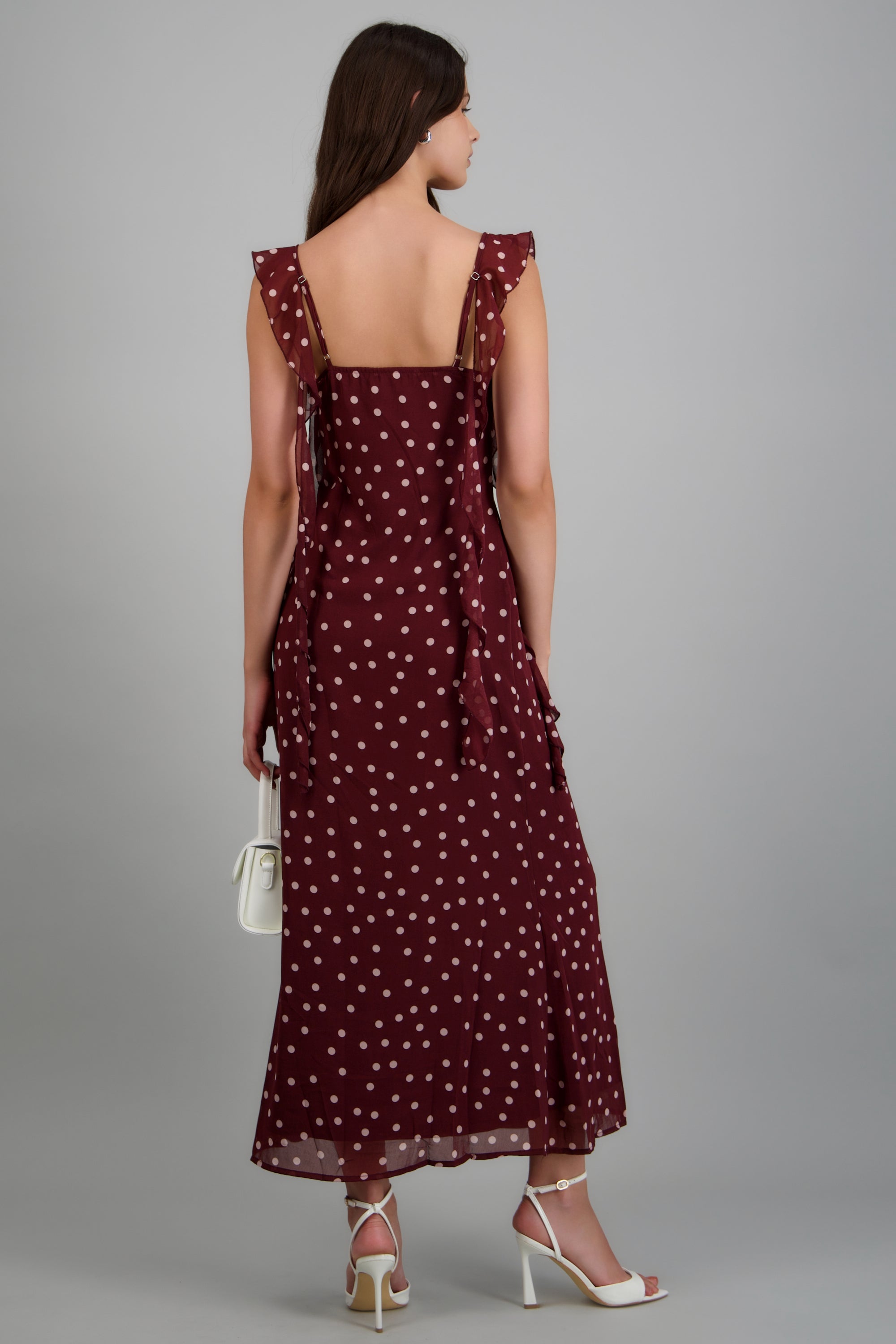 Vestido largo polkas olanes VINO COMBO