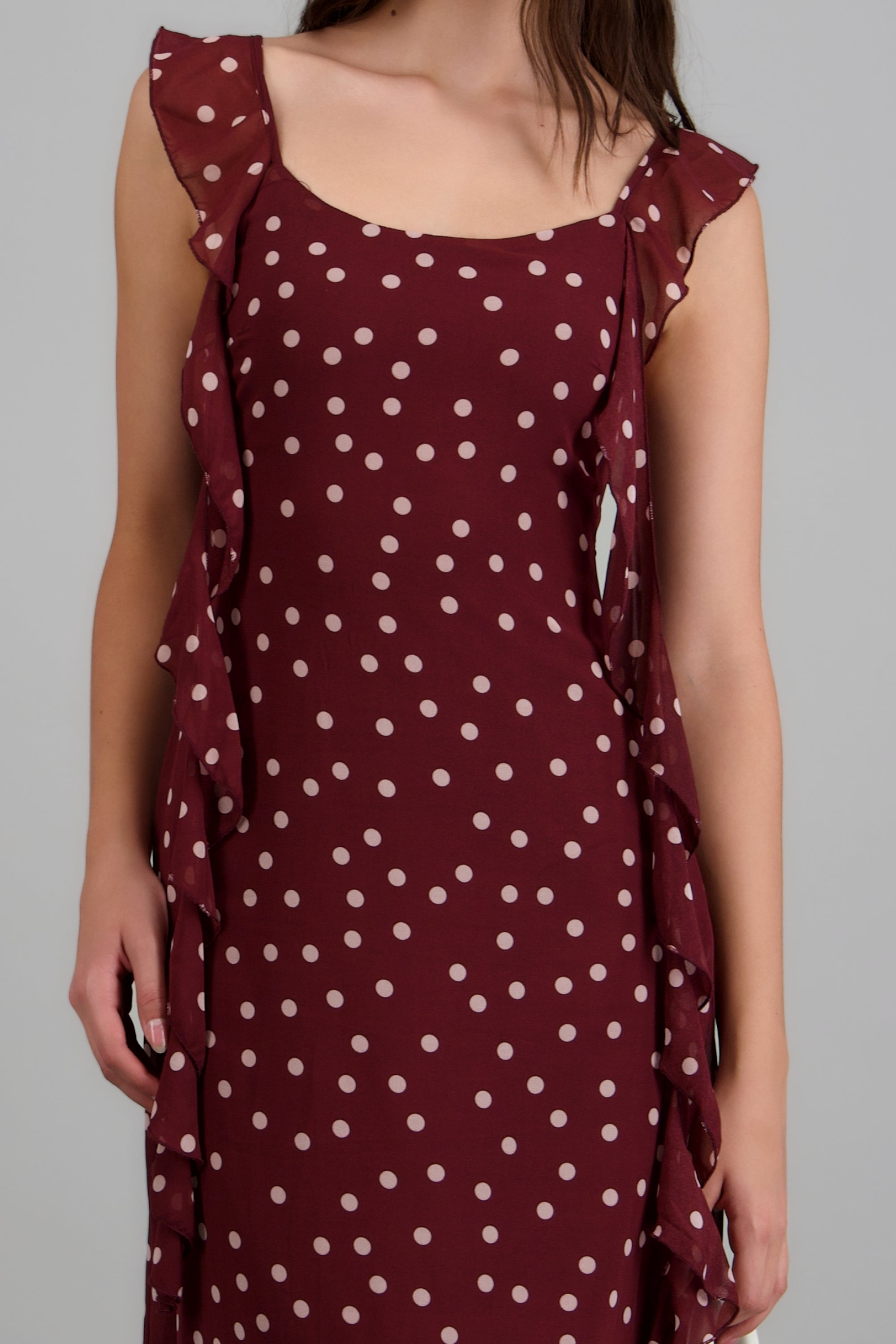 Vestido largo polkas olanes VINO COMBO