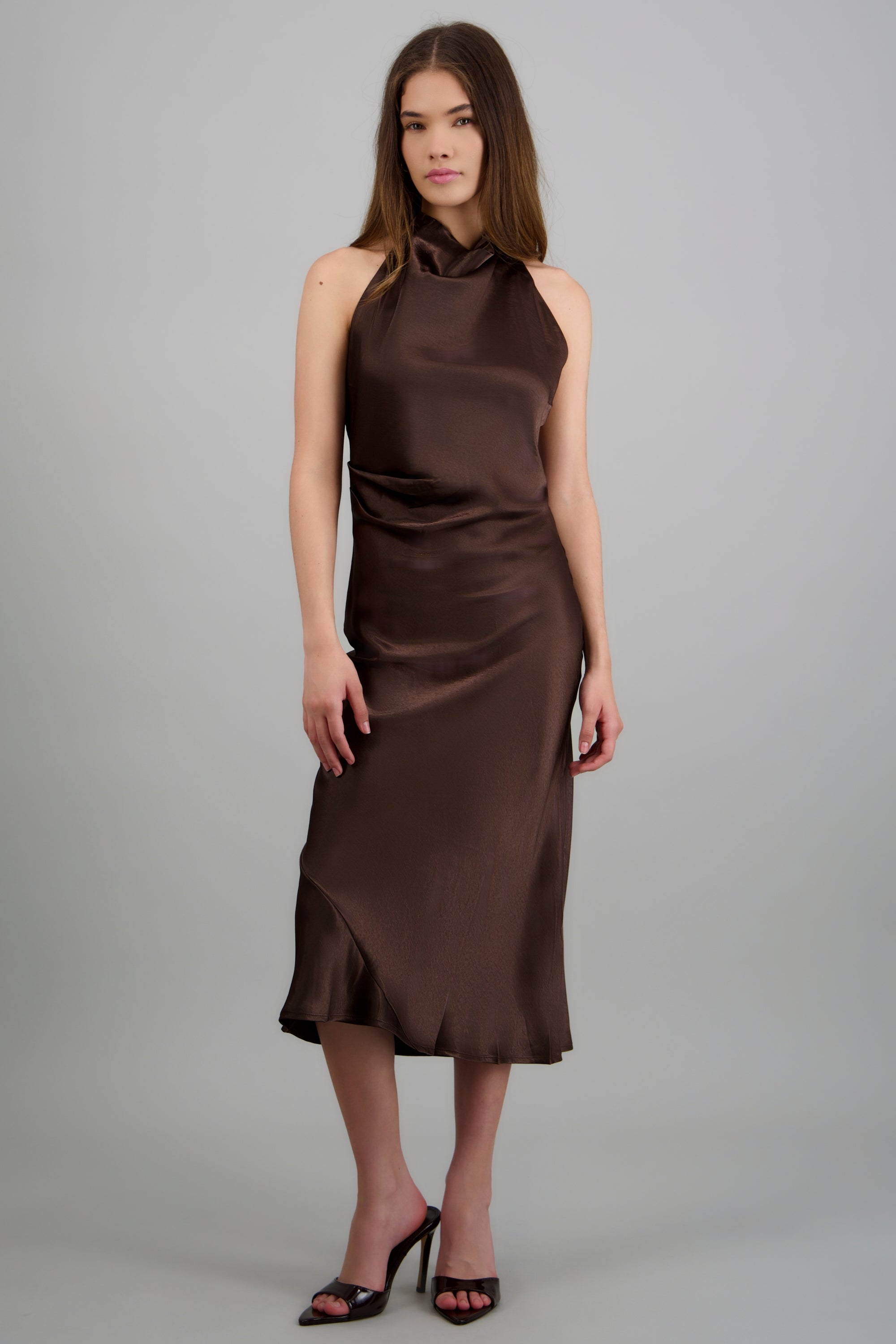 Vestido satin halter CHOCOLATE