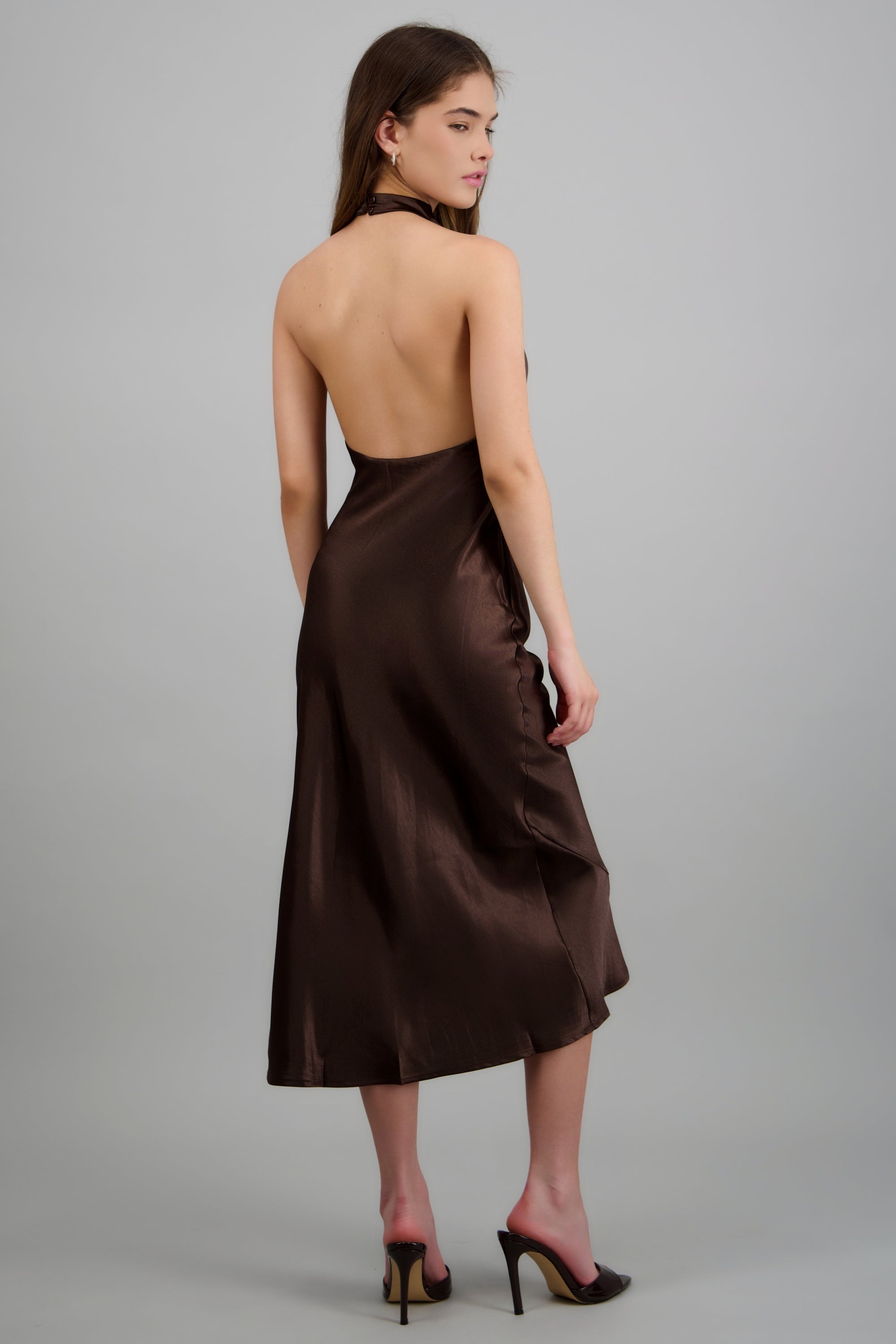 Vestido satin halter CHOCOLATE