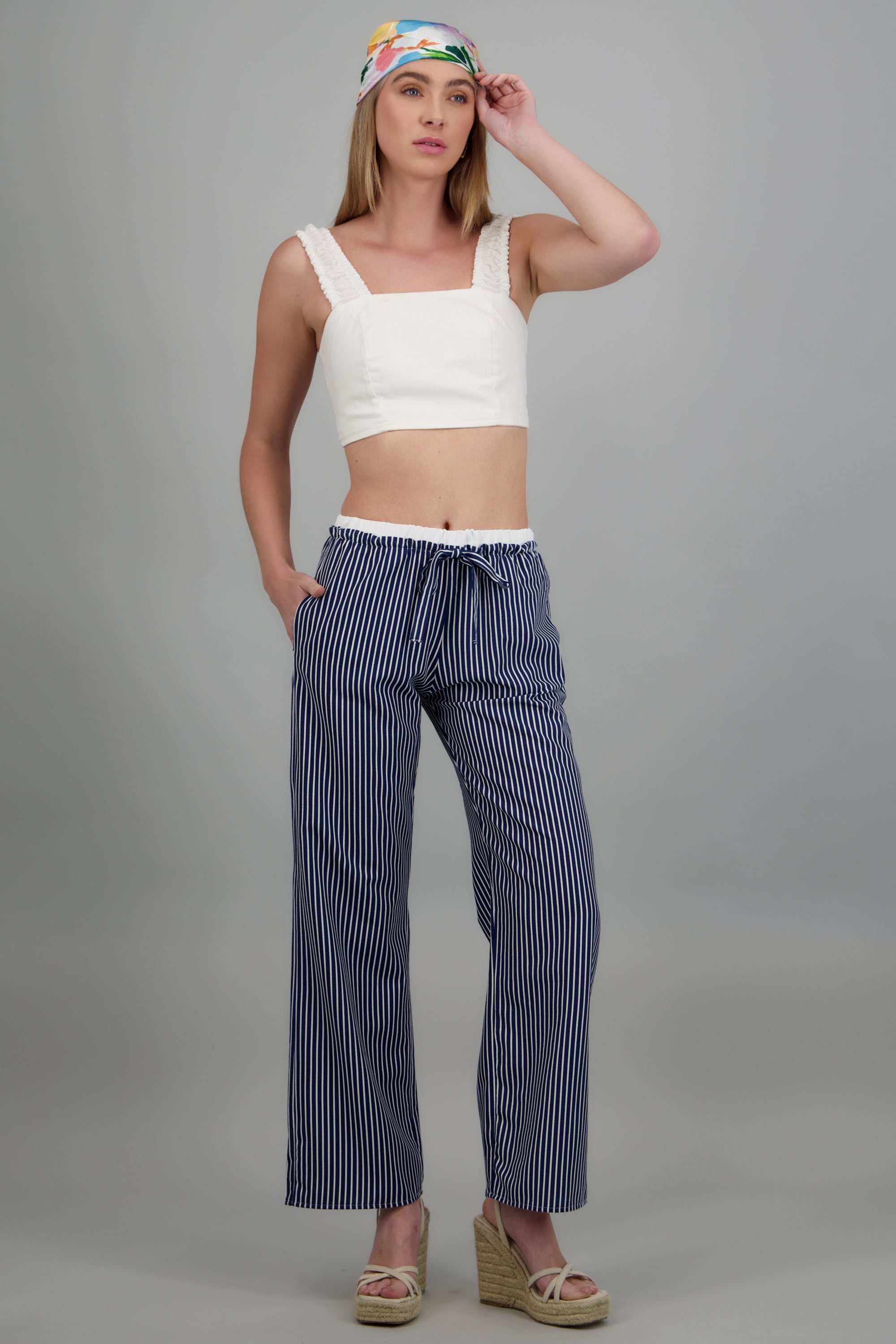 Pantalon de rayas pretina con contraste MARINO COMBO