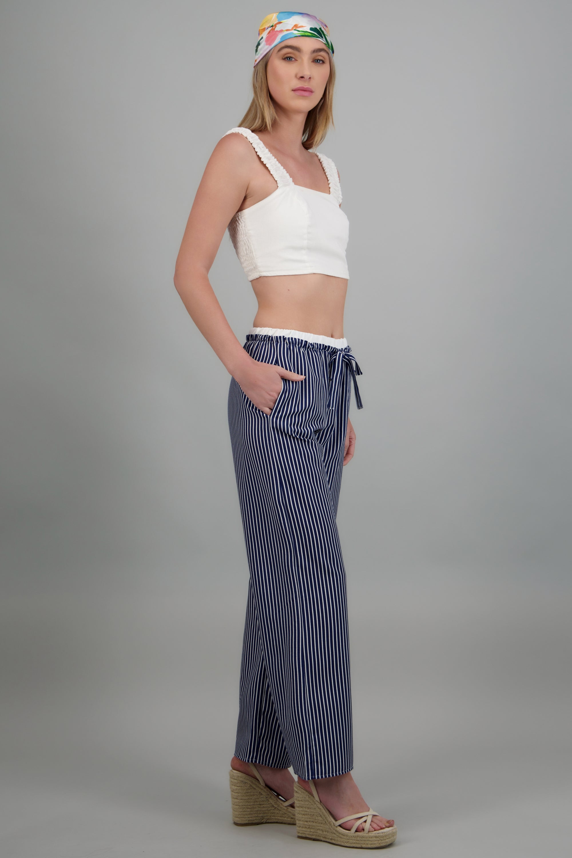 Pantalon de rayas pretina con contraste MARINO COMBO