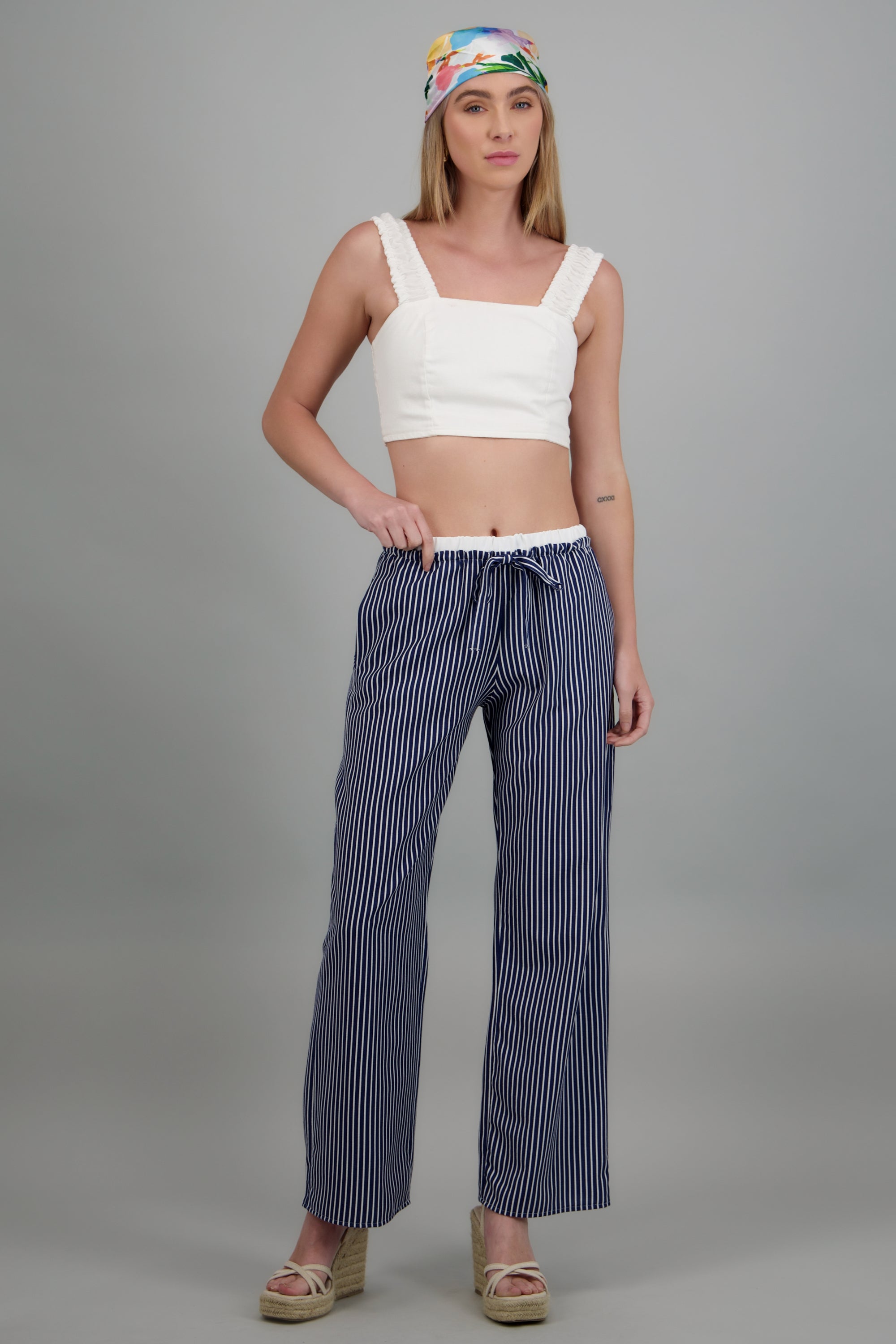 Pantalon de rayas pretina con contraste MARINO COMBO