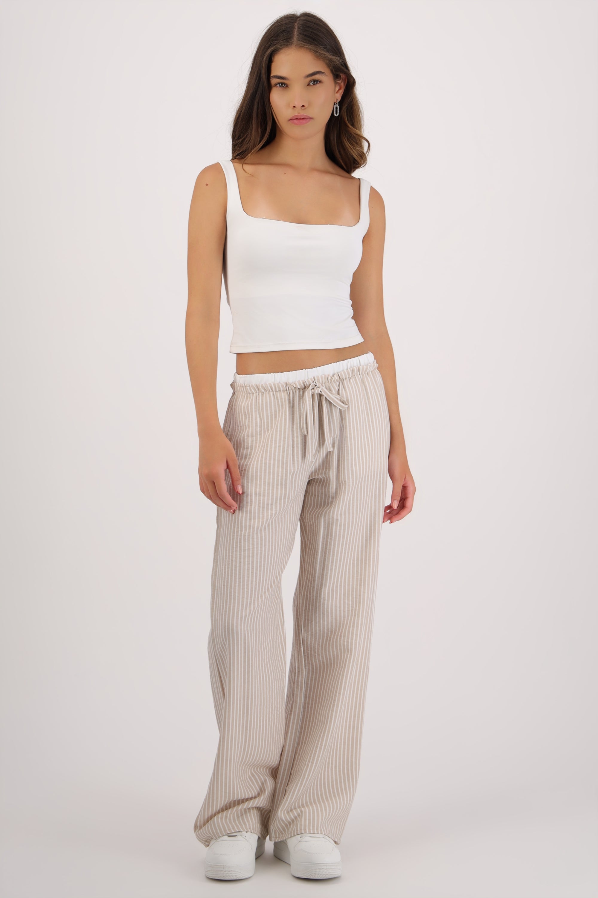 Pantalon de rayas pretina con contraste GREIGE