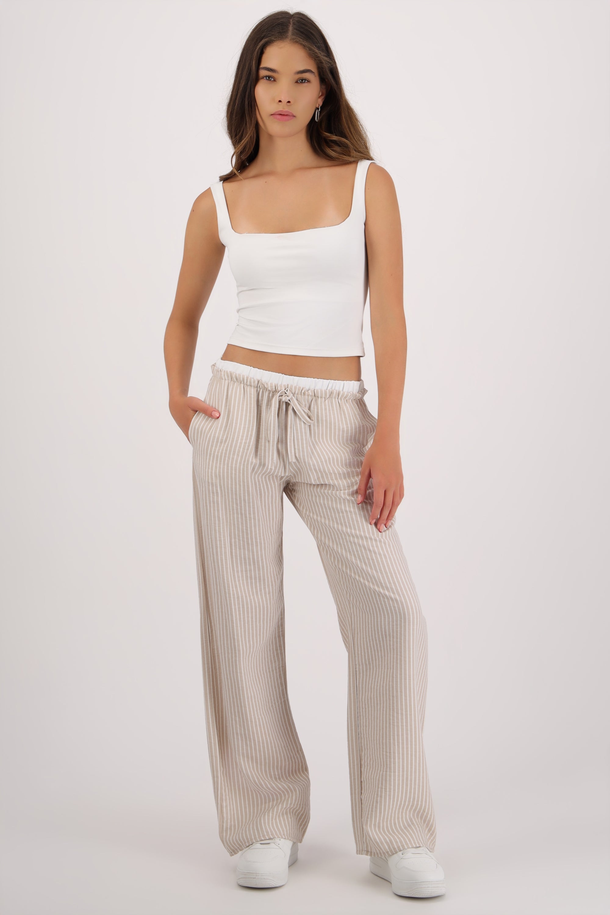 Pantalon de rayas pretina con contraste GREIGE