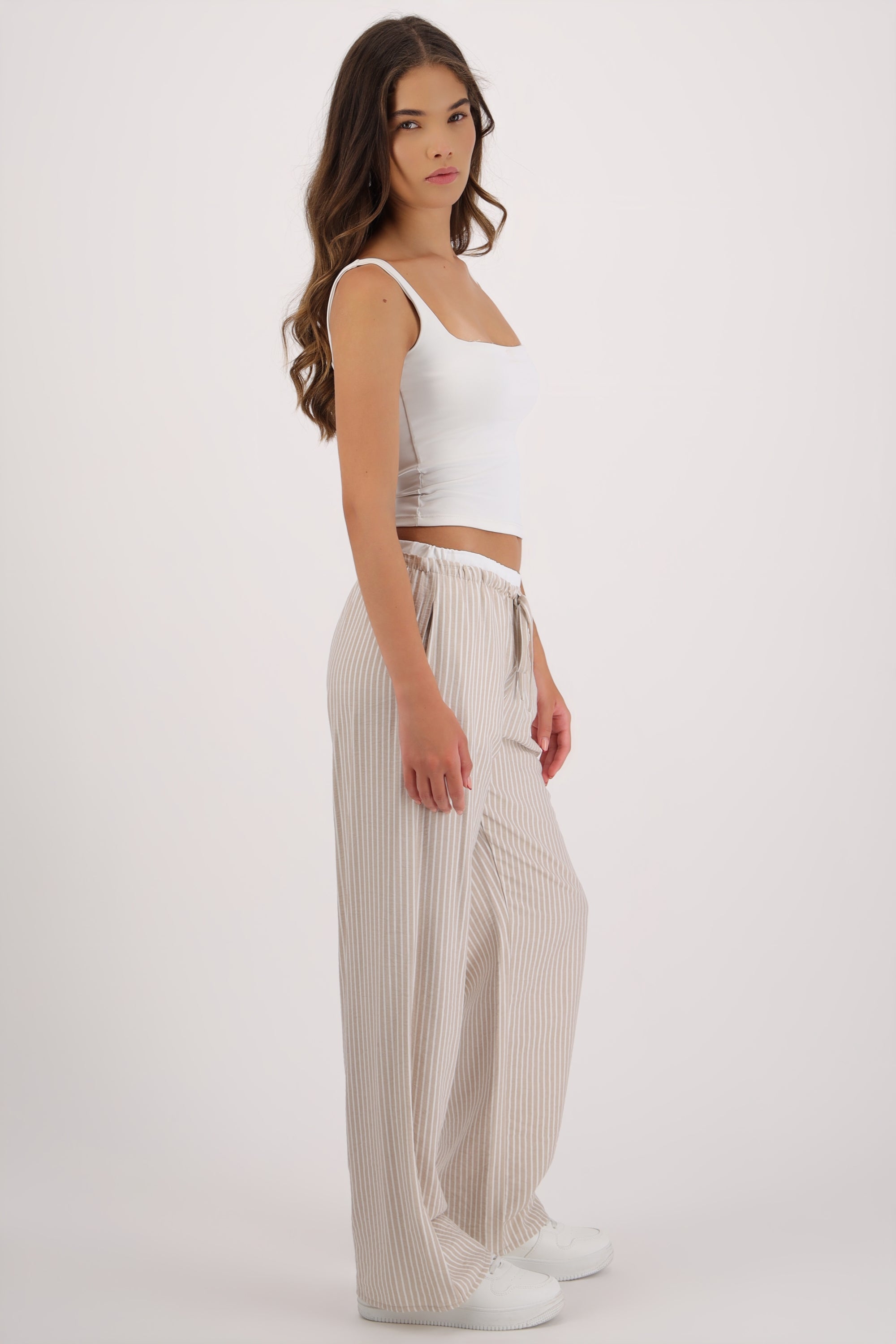 Pantalon de rayas pretina con contraste GREIGE