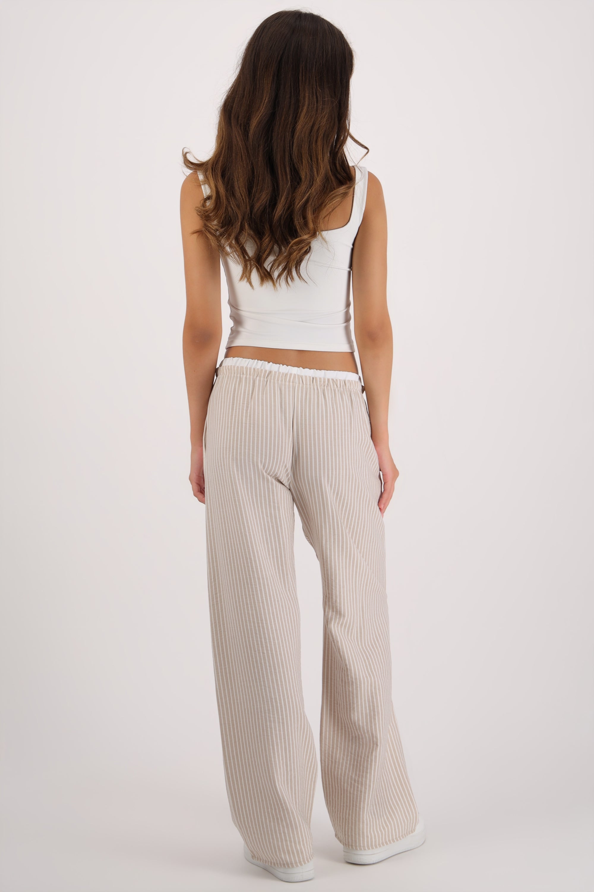Pantalon de rayas pretina con contraste GREIGE