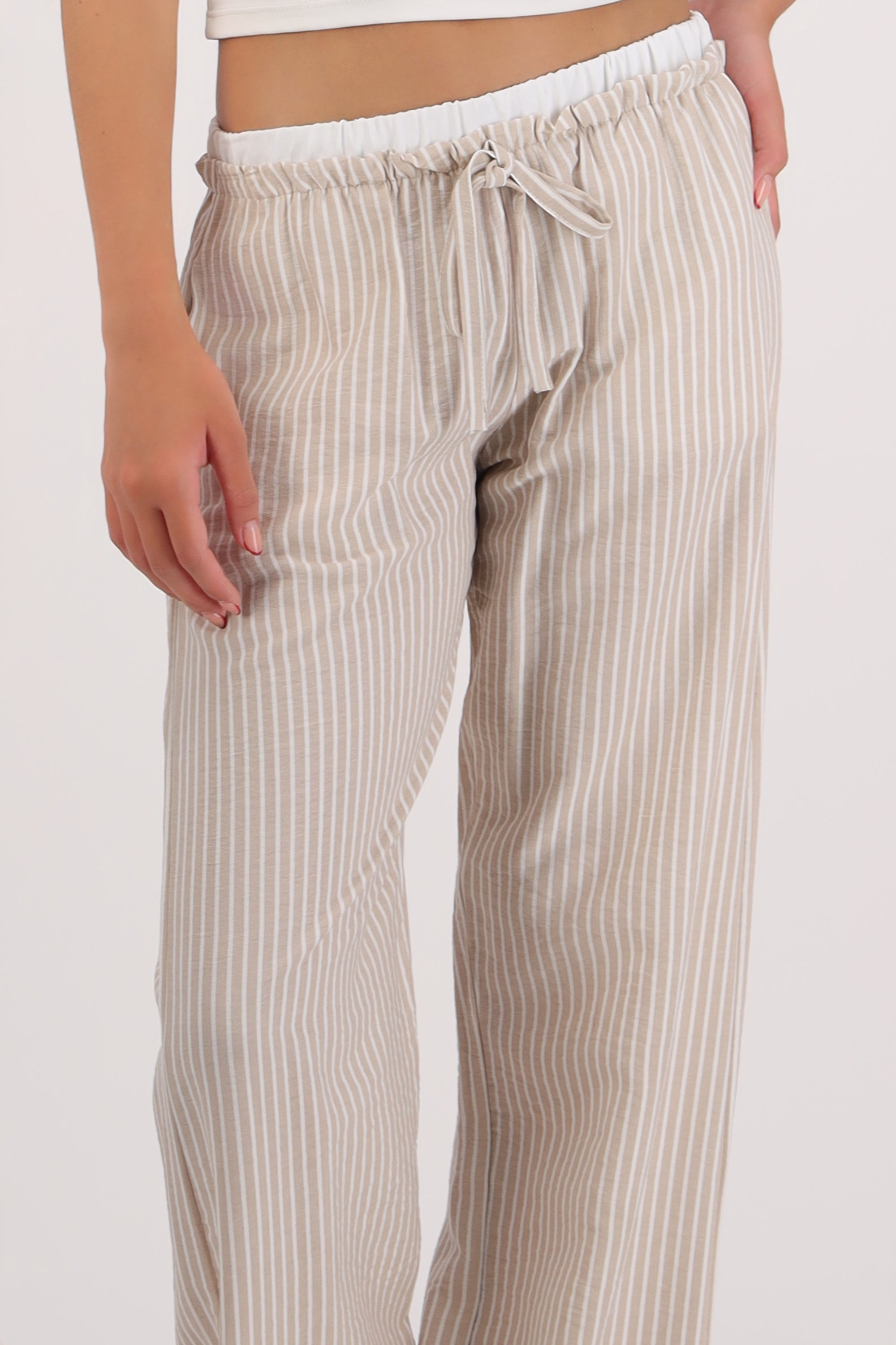 Pantalon de rayas pretina con contraste GREIGE