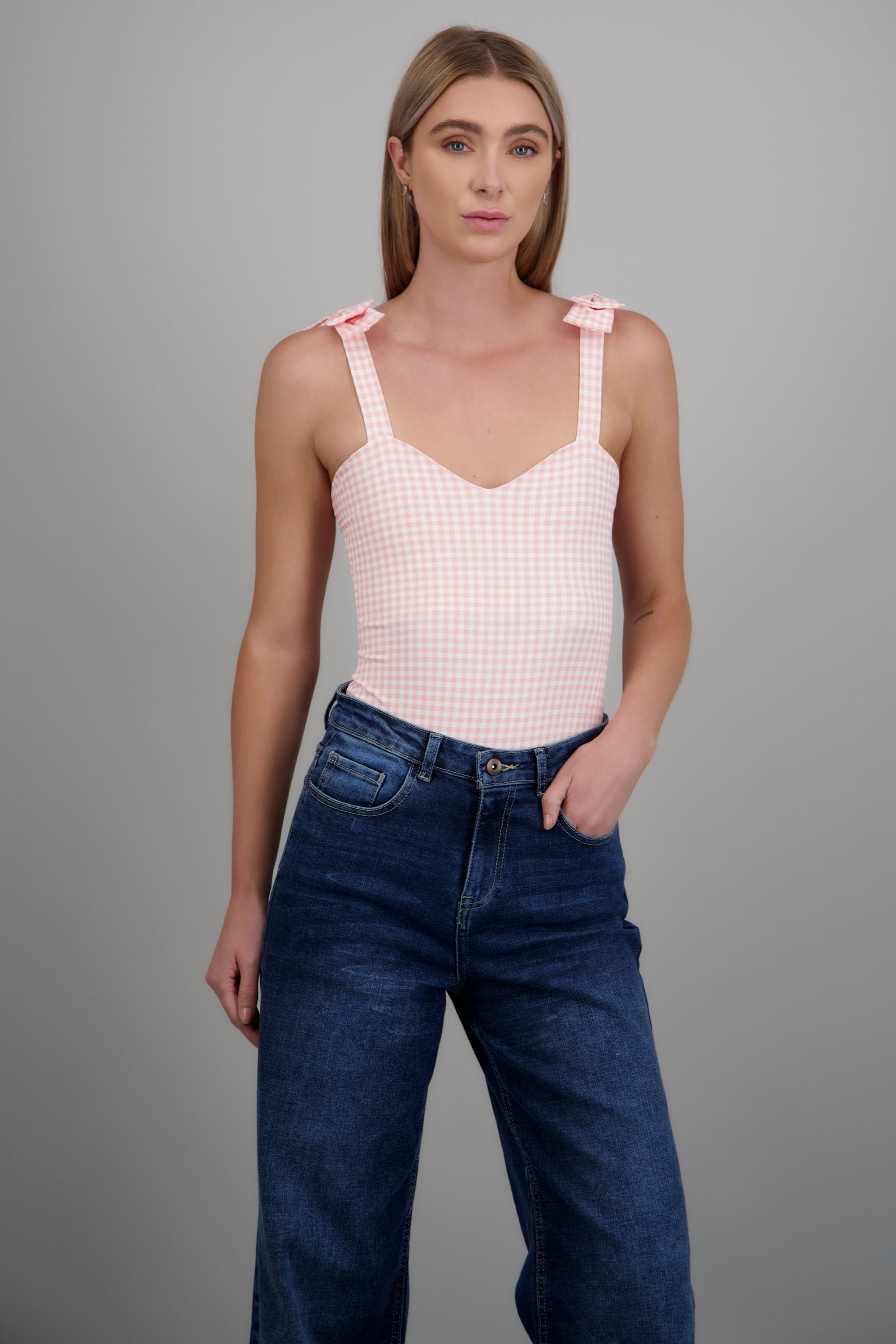 Bodysuit moños estampado gingham ROSA COMBO