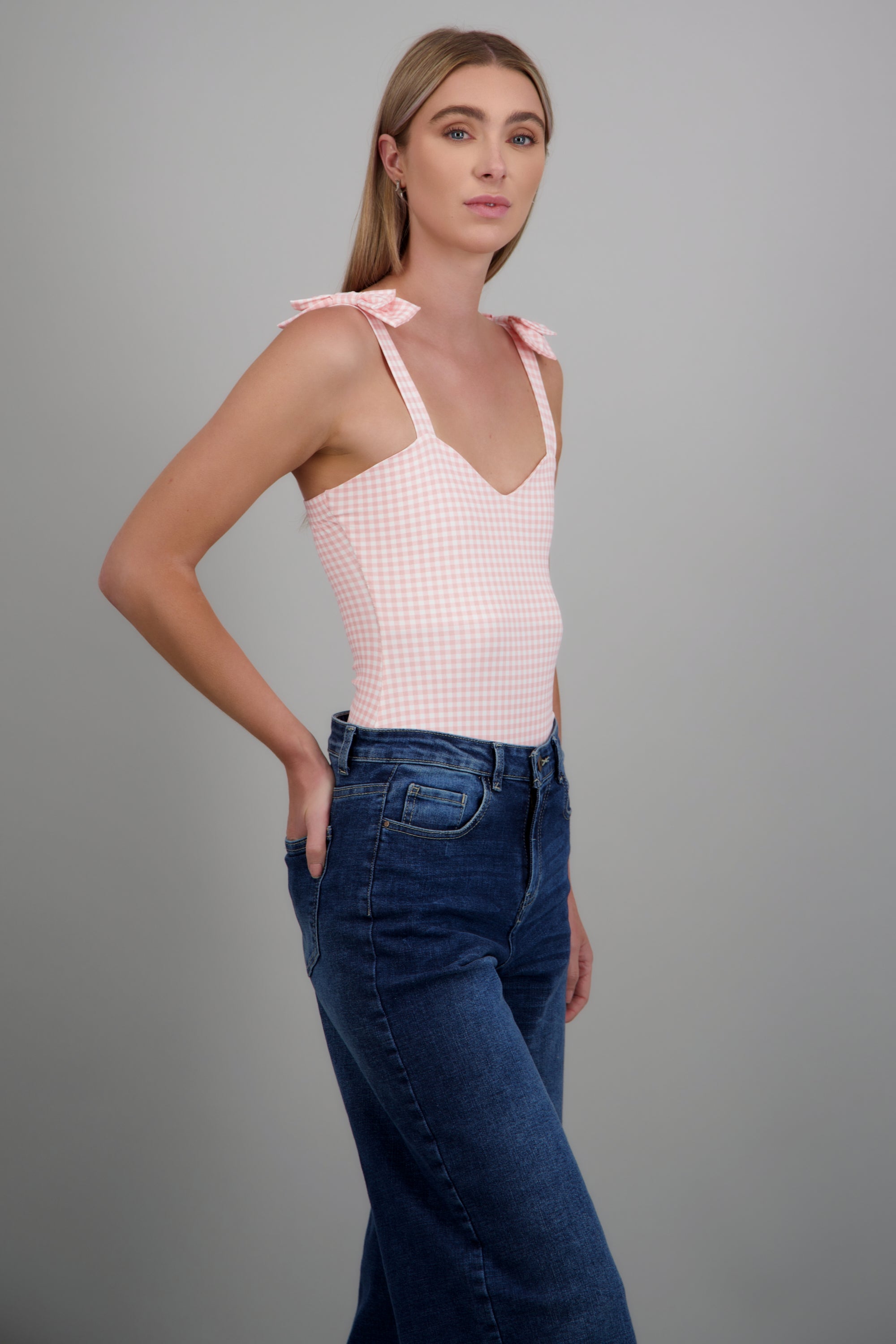 Bodysuit moños estampado gingham ROSA COMBO