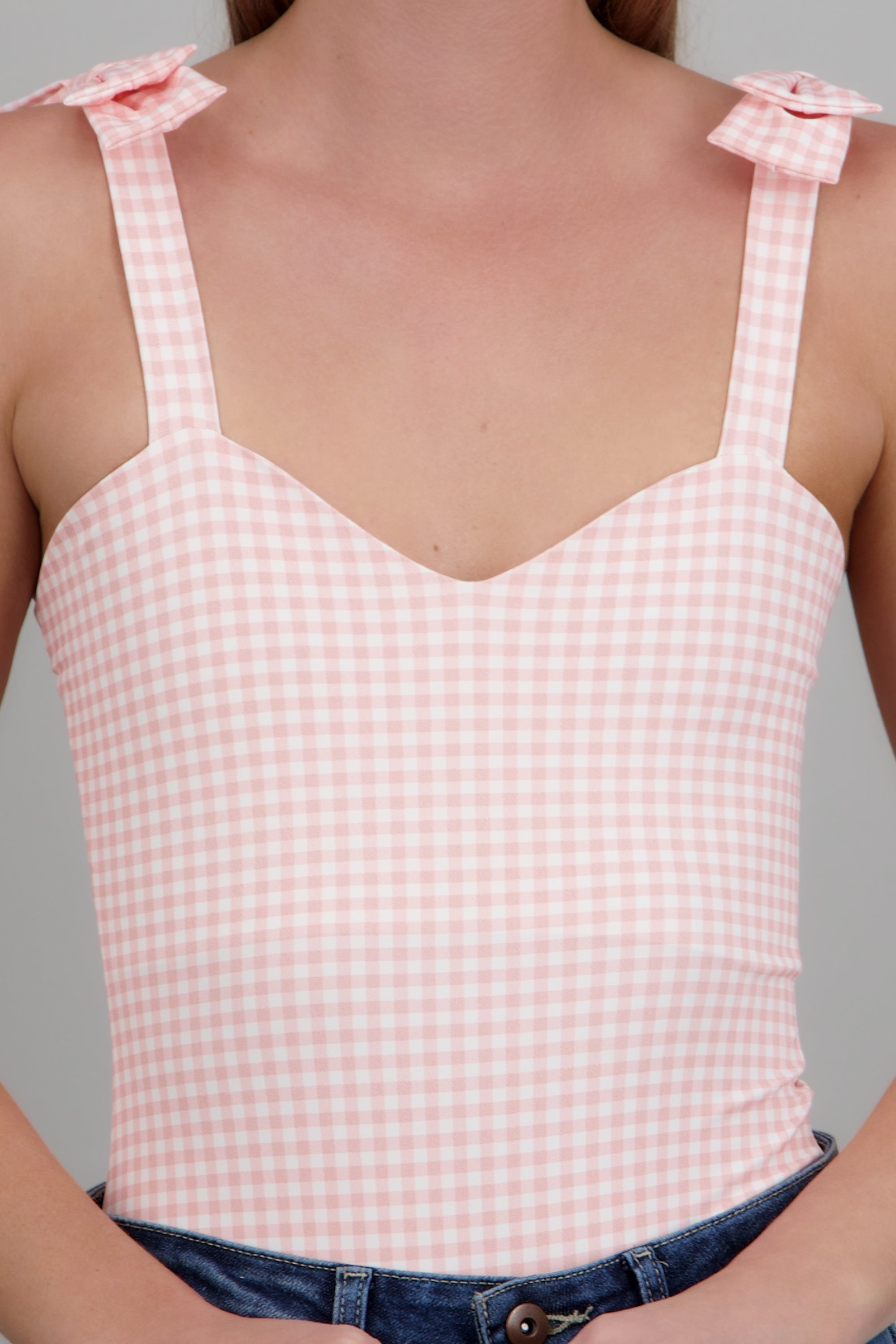Bodysuit moños estampado gingham ROSA COMBO