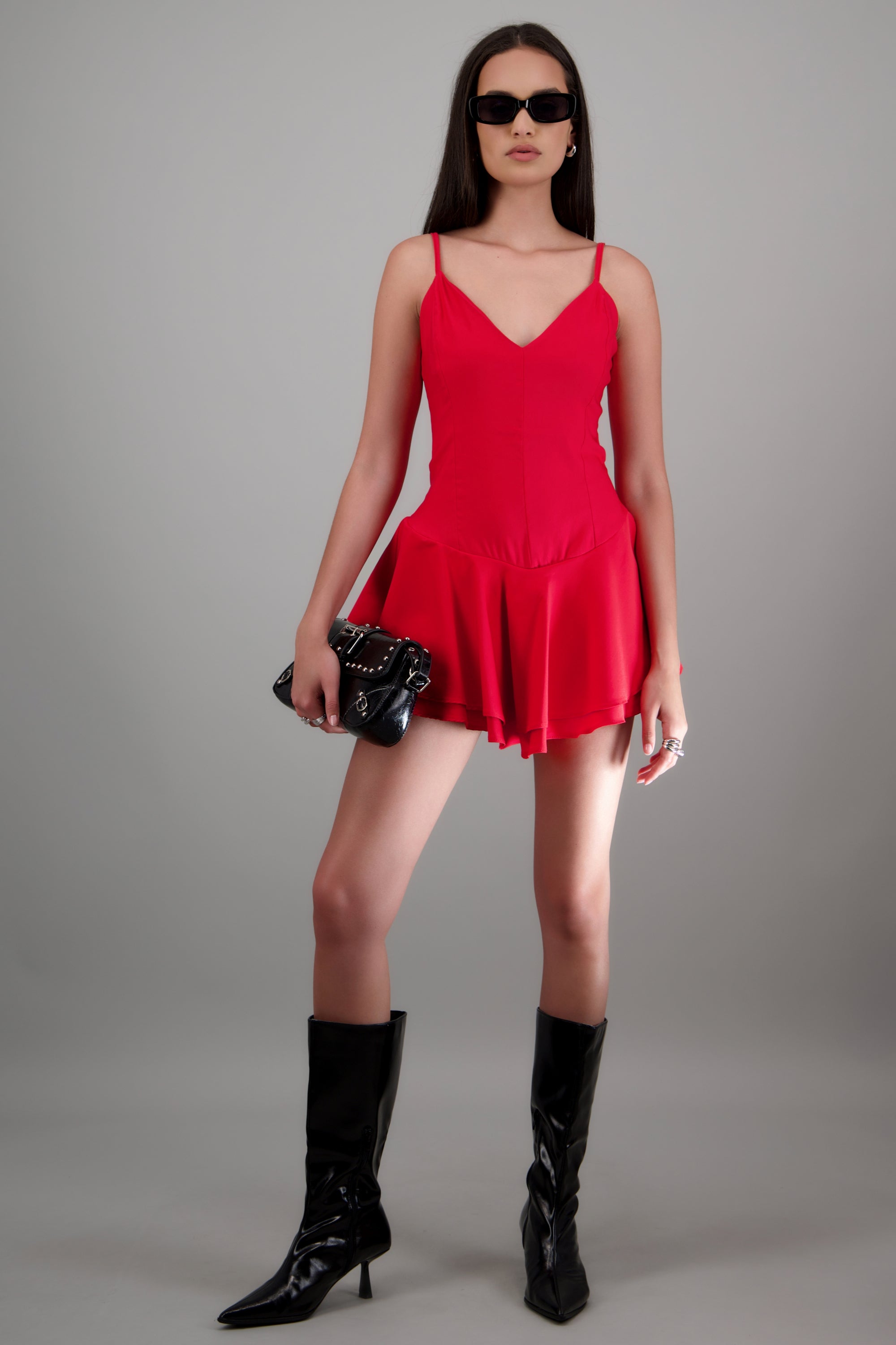 Vestido short corto escote V ROJO