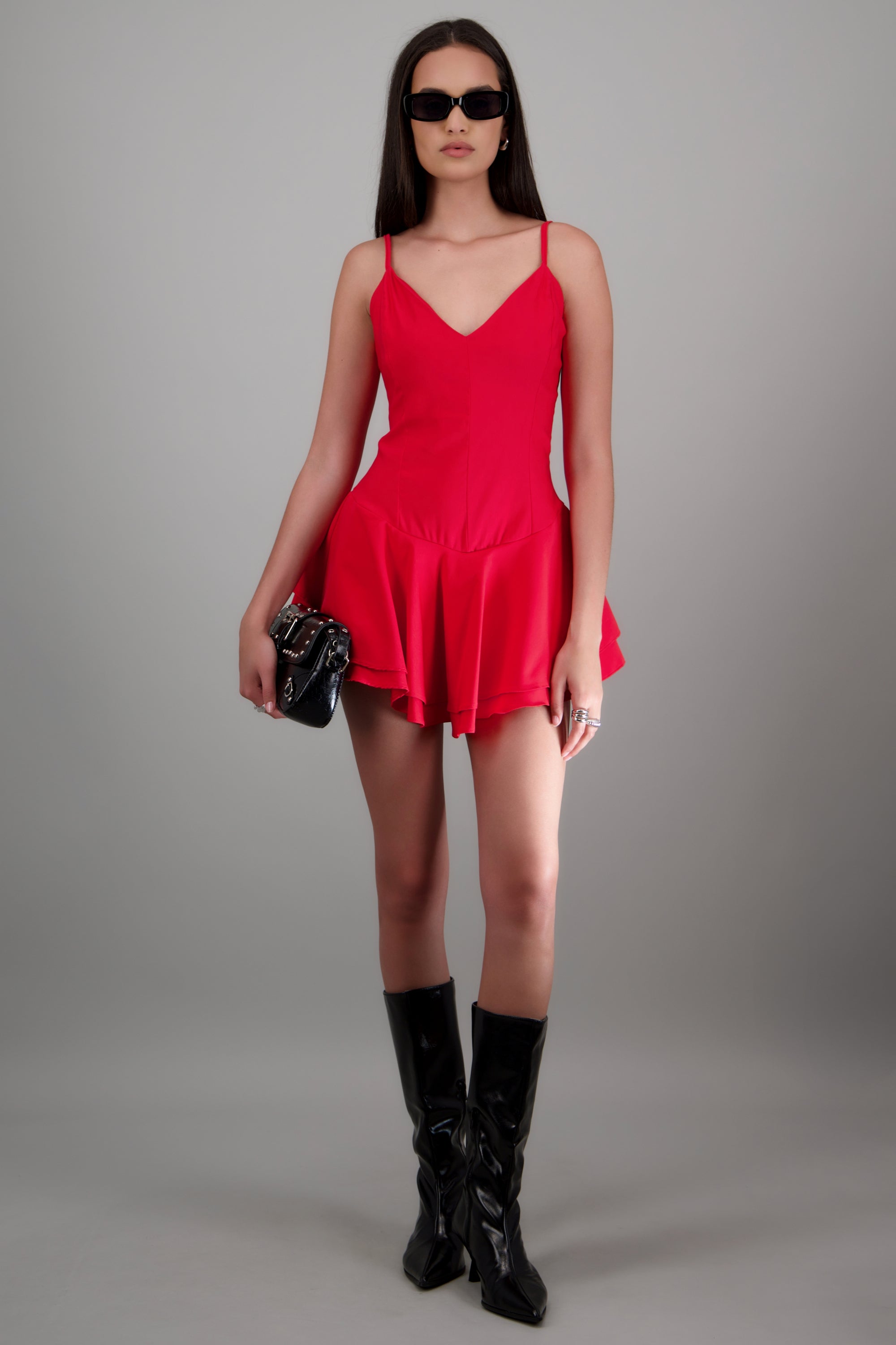 Vestido short corto escote V ROJO