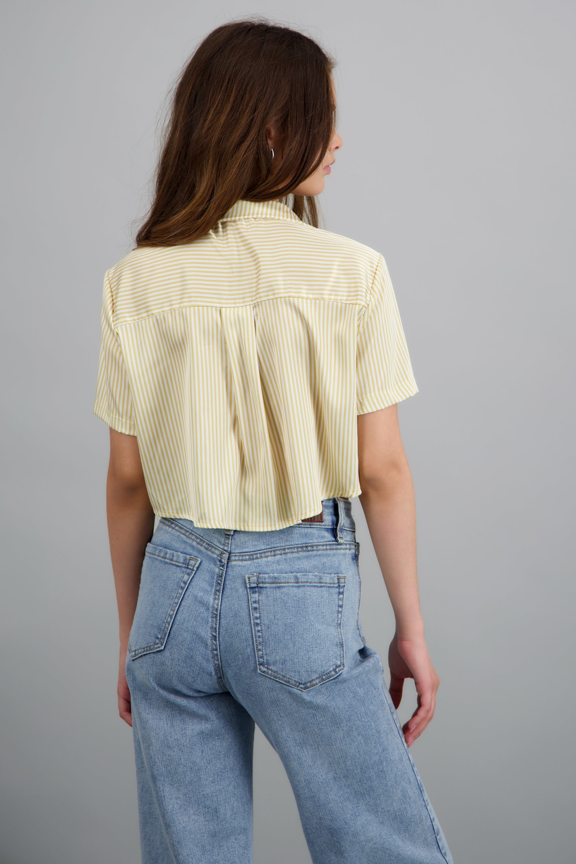 Camisa manga corta rayas satinada AMARILLO PASTEL