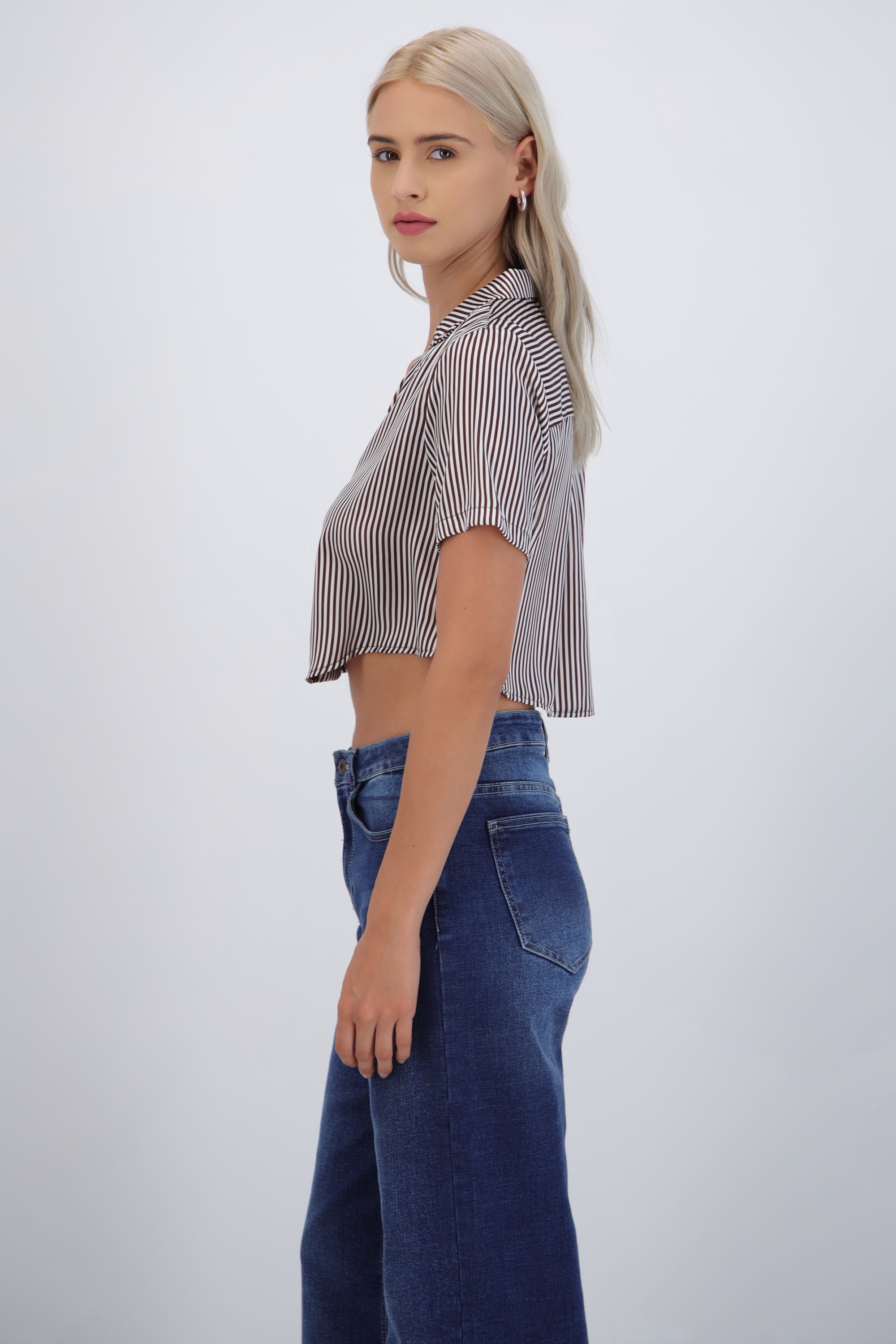 Camisa manga corta rayas satinada