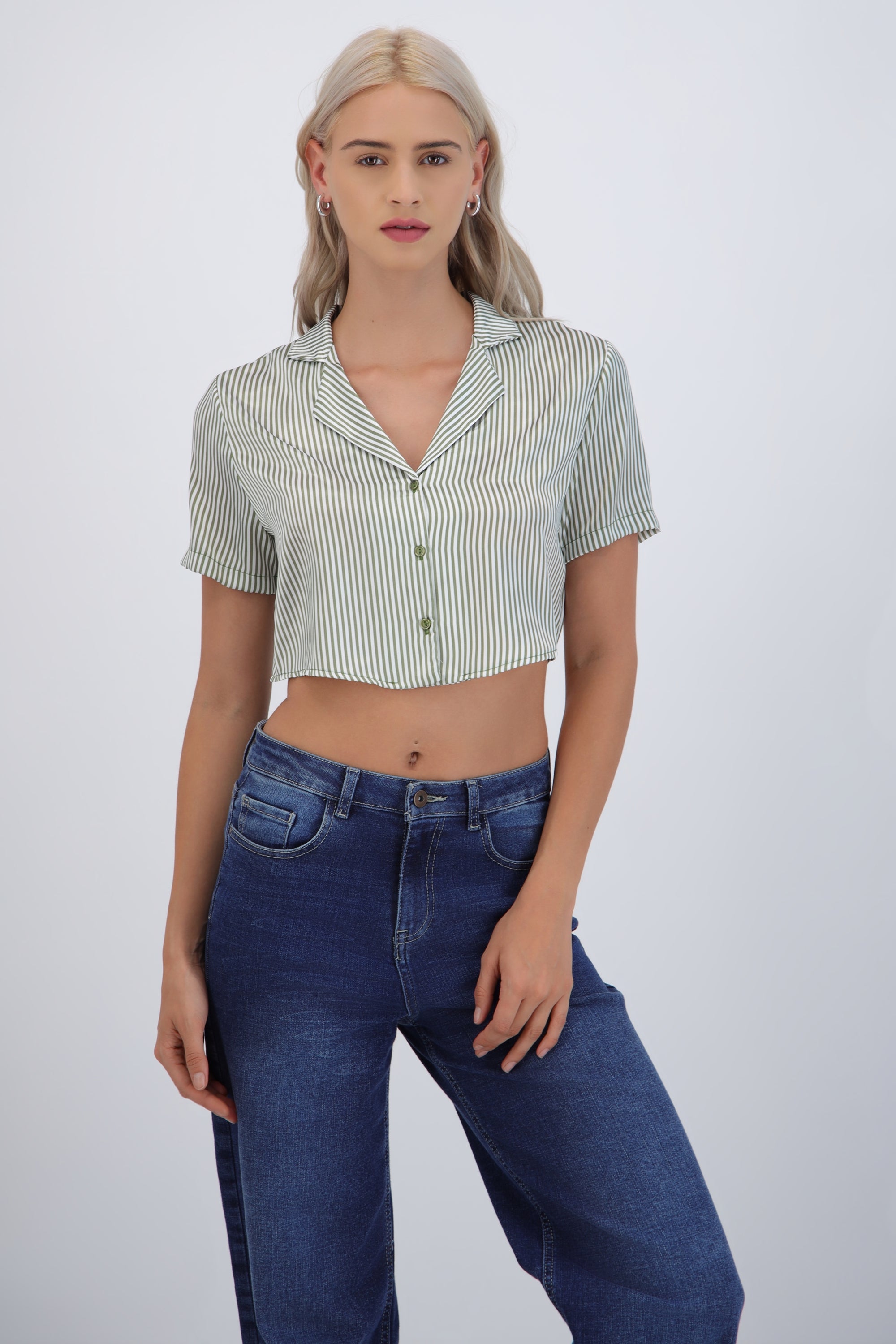 Camisa manga corta rayas satinada