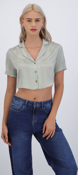 Camisa manga corta rayas satinada