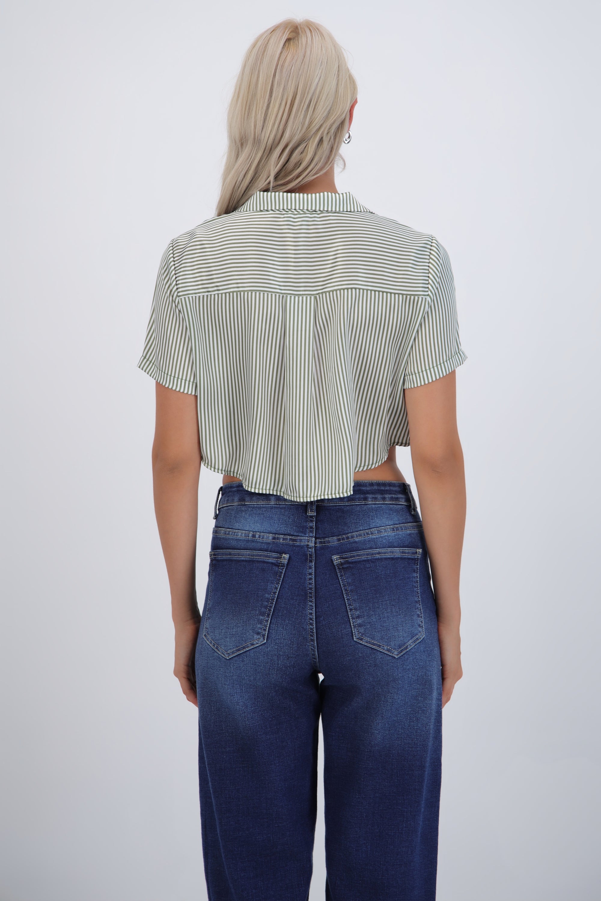 Camisa manga corta rayas satinada