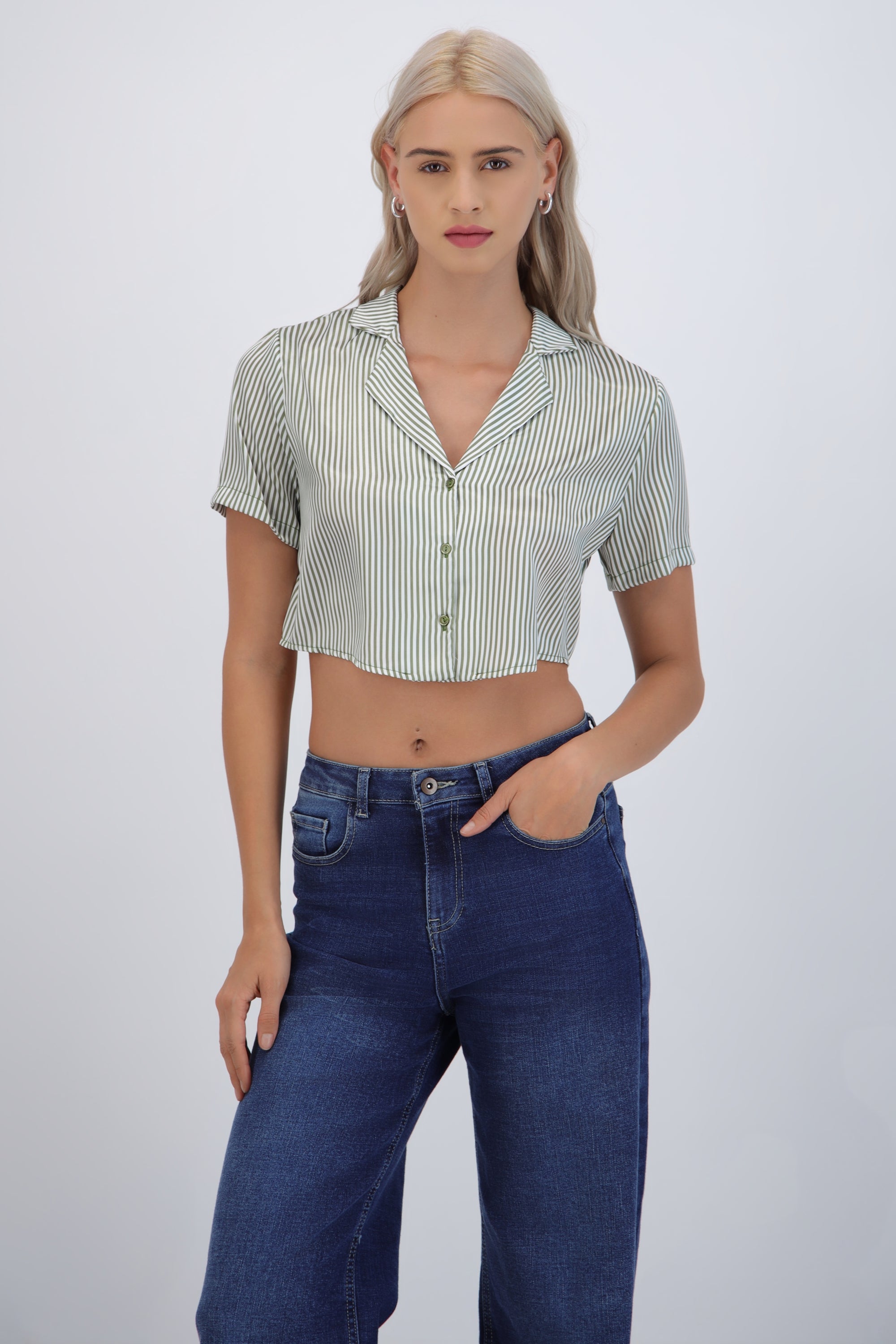 Camisa manga corta rayas satinada