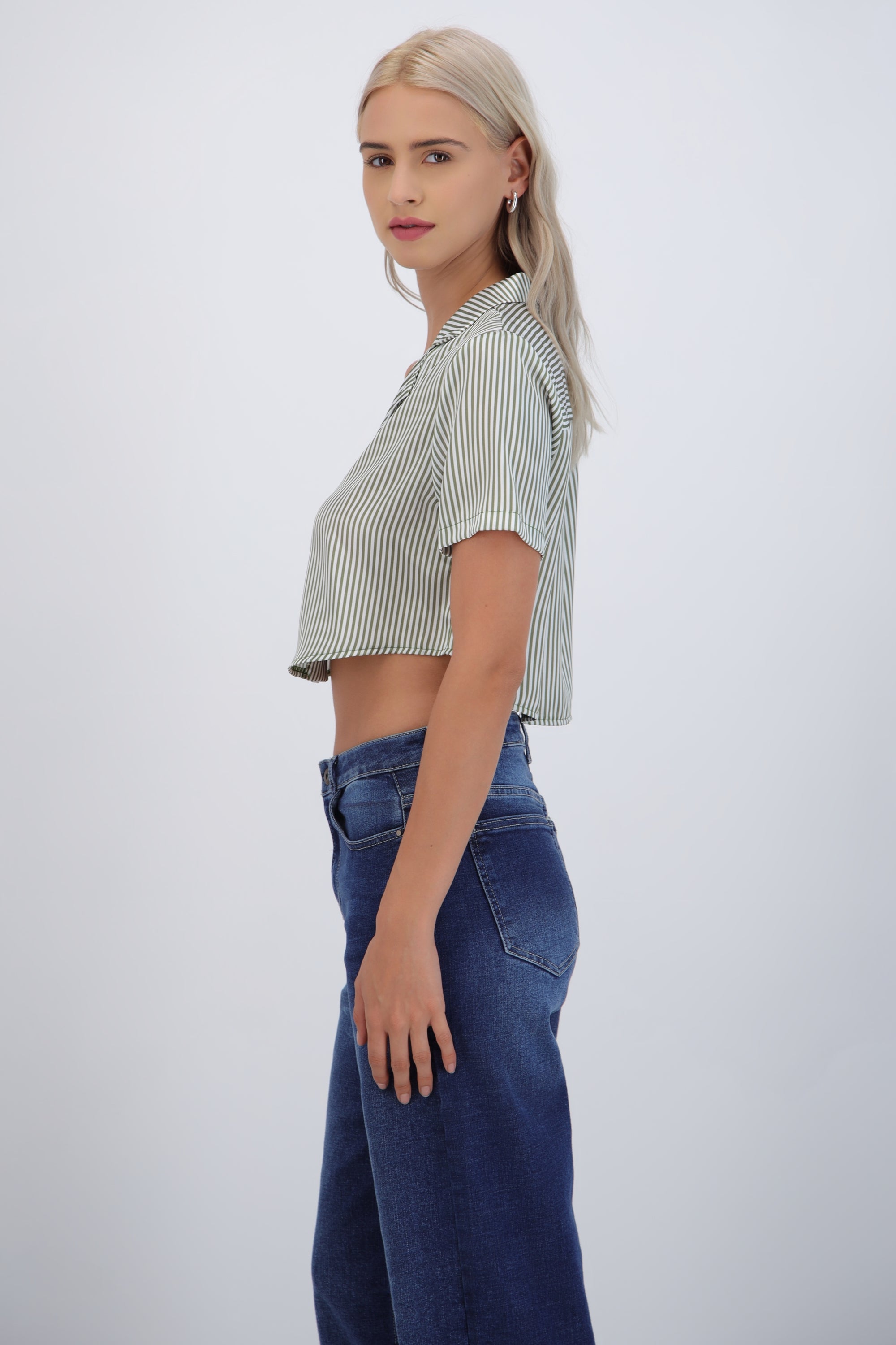 Camisa manga corta rayas satinada