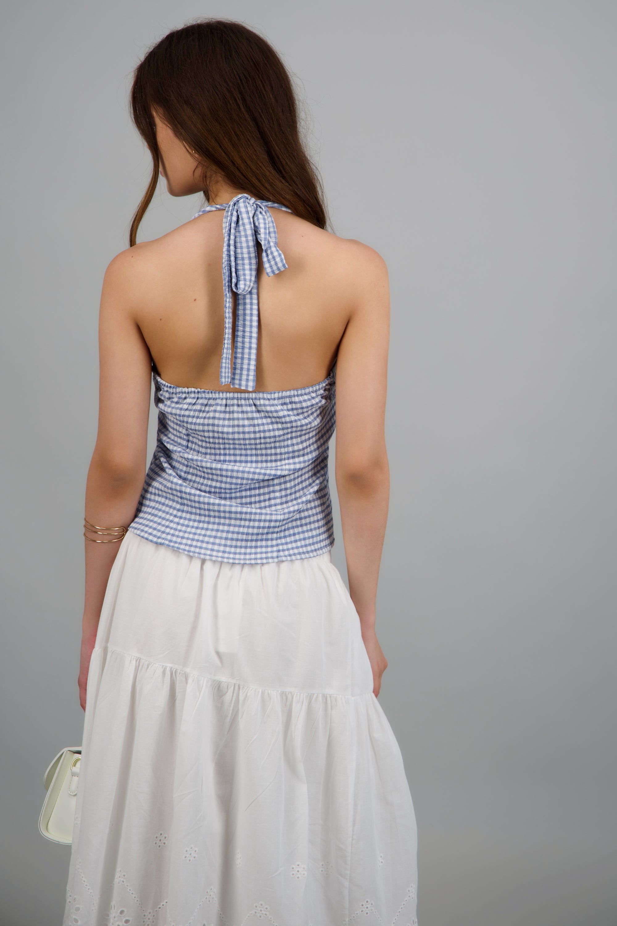 Top halter detalle cuadros AZUL COMBO