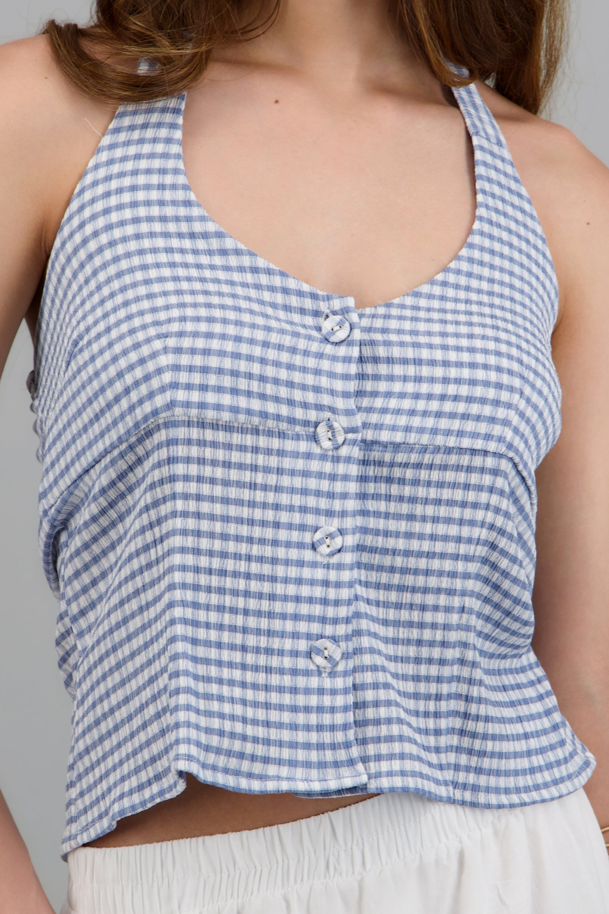 Top halter detalle cuadros AZUL COMBO