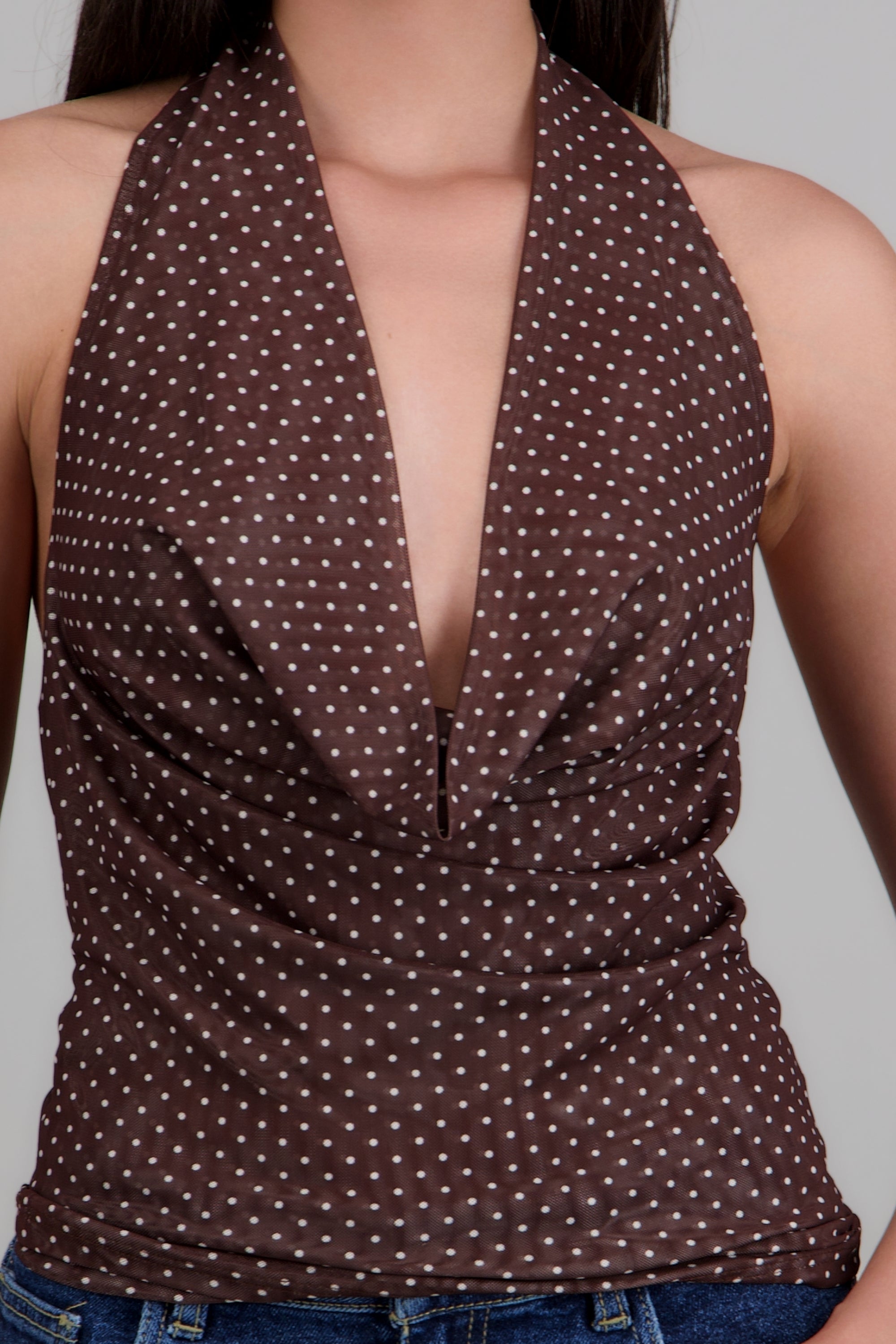 Top cuello halter polkas CAFE COMBO