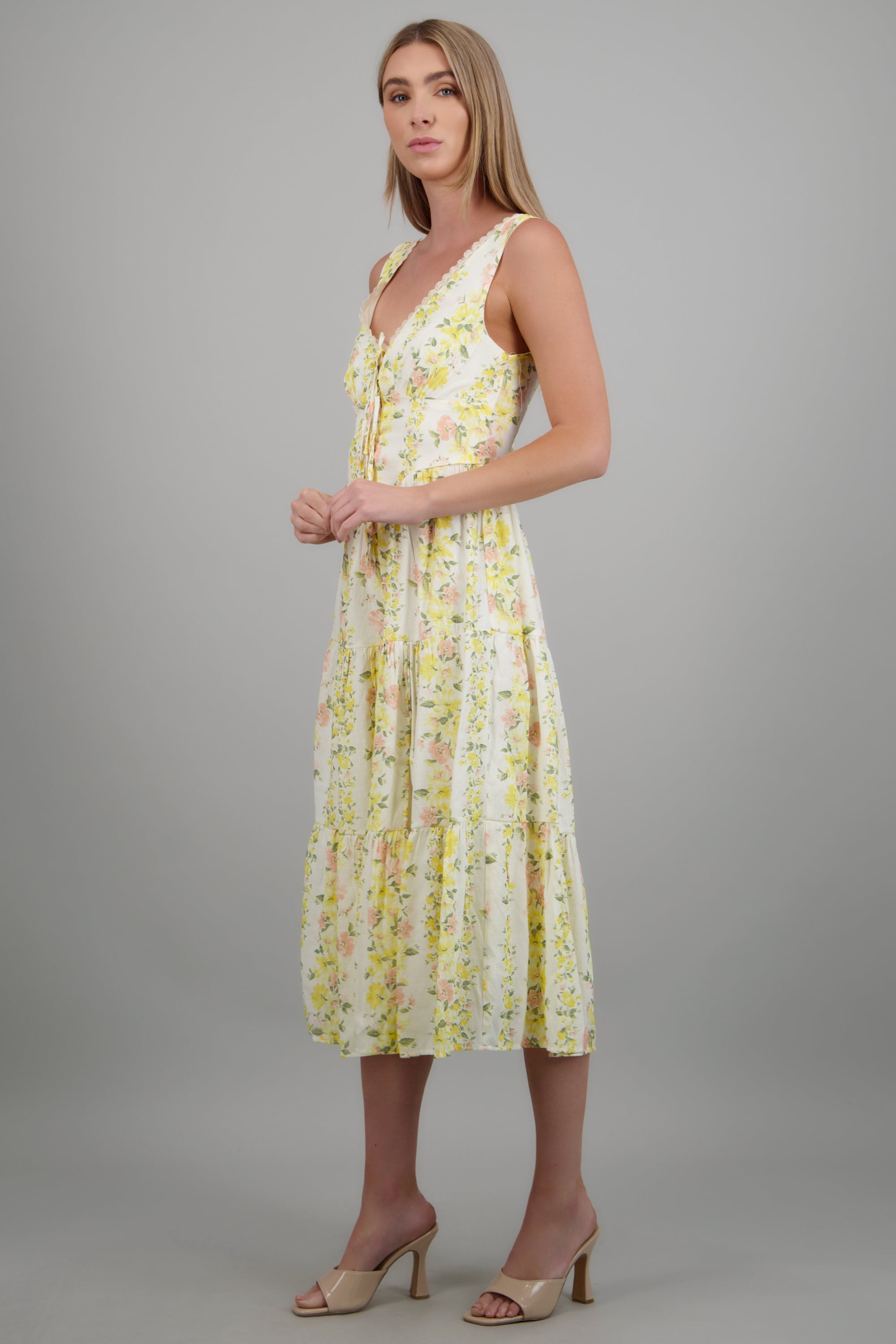 Vestido halter detalle moños AMARILLO COMBO