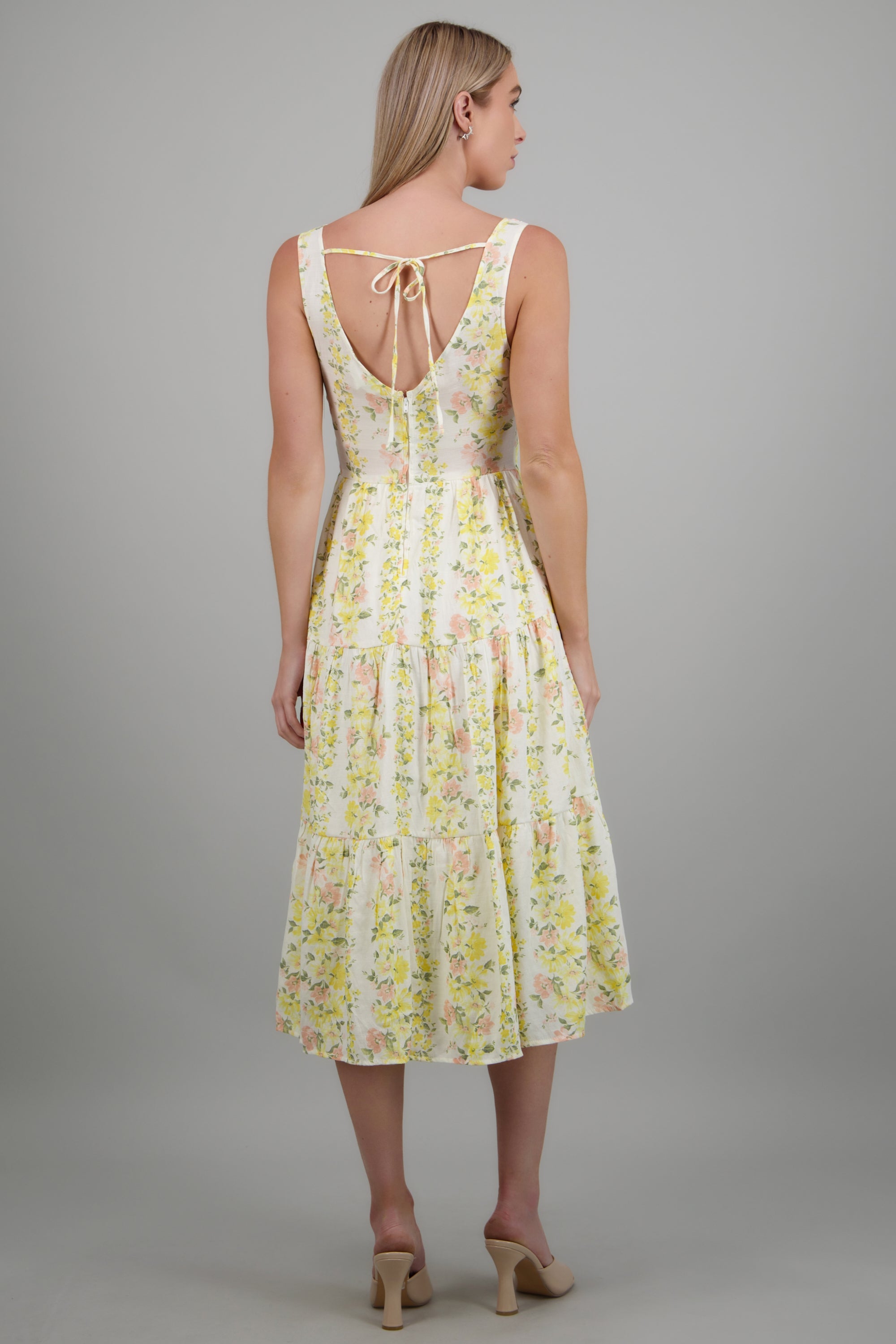 Vestido halter detalle moños AMARILLO COMBO