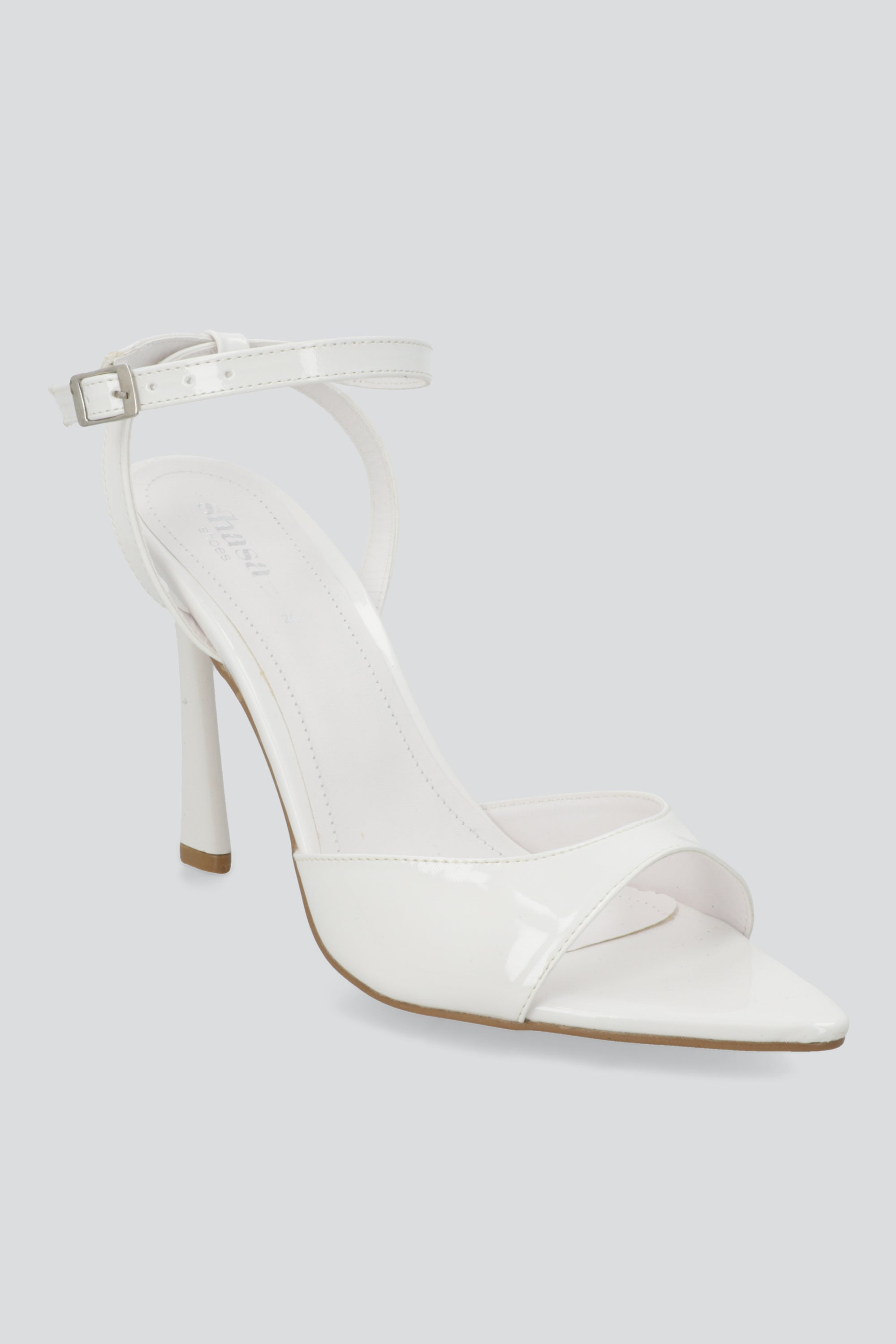 Tacón puntal charol peep toe tiras BLANCO