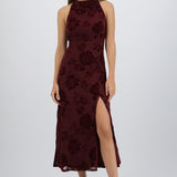Vestido maxi halter mesh flock