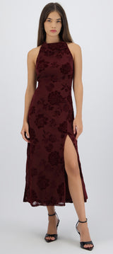 Vestido maxi halter mesh flock