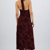 Vestido maxi halter mesh flock
