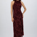 Vestido maxi halter mesh flock