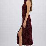 Vestido maxi halter mesh flock