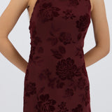 Vestido maxi halter mesh flock