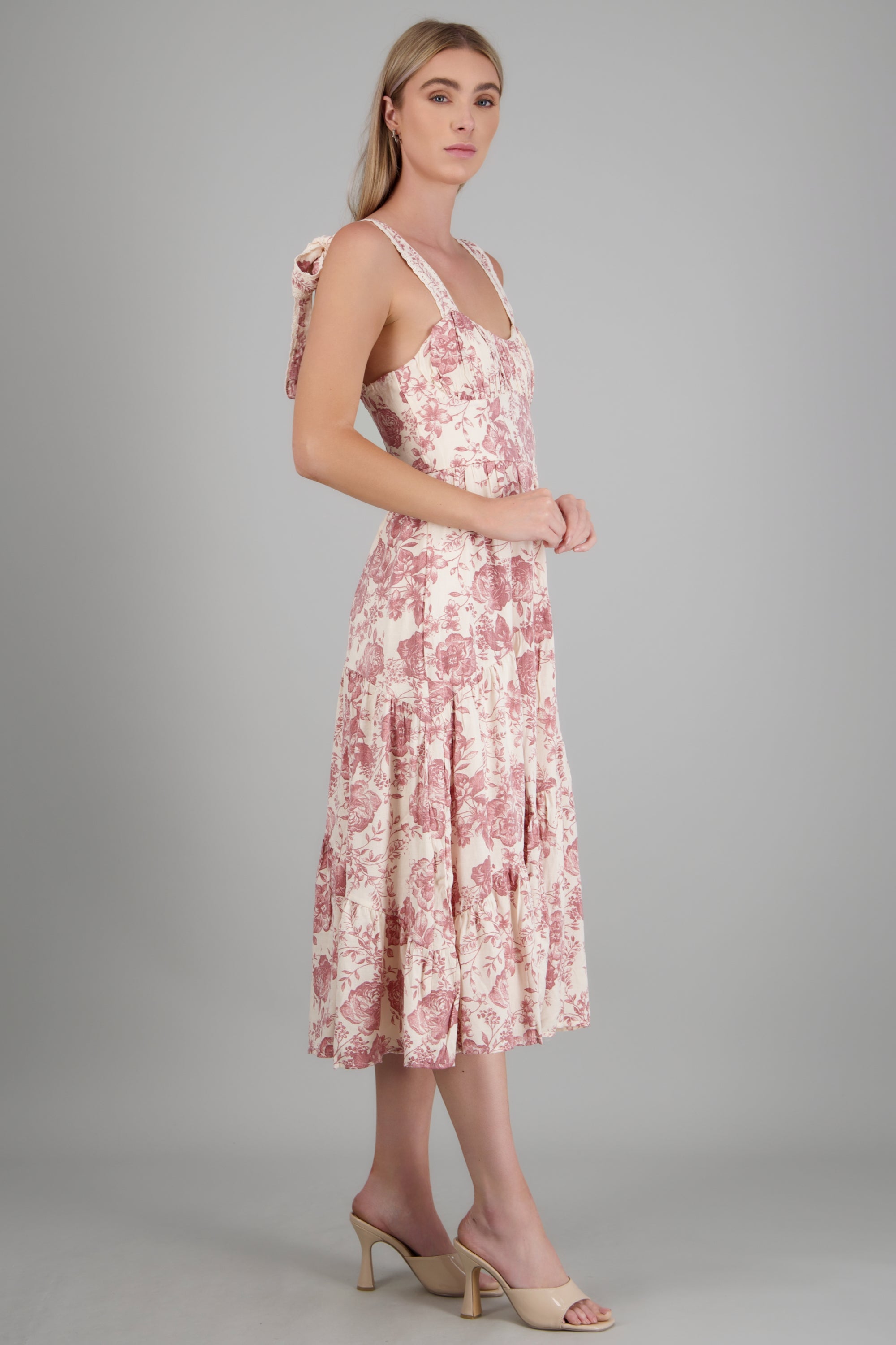 Vestido tirantes moño estampado flores ROSA COMBO