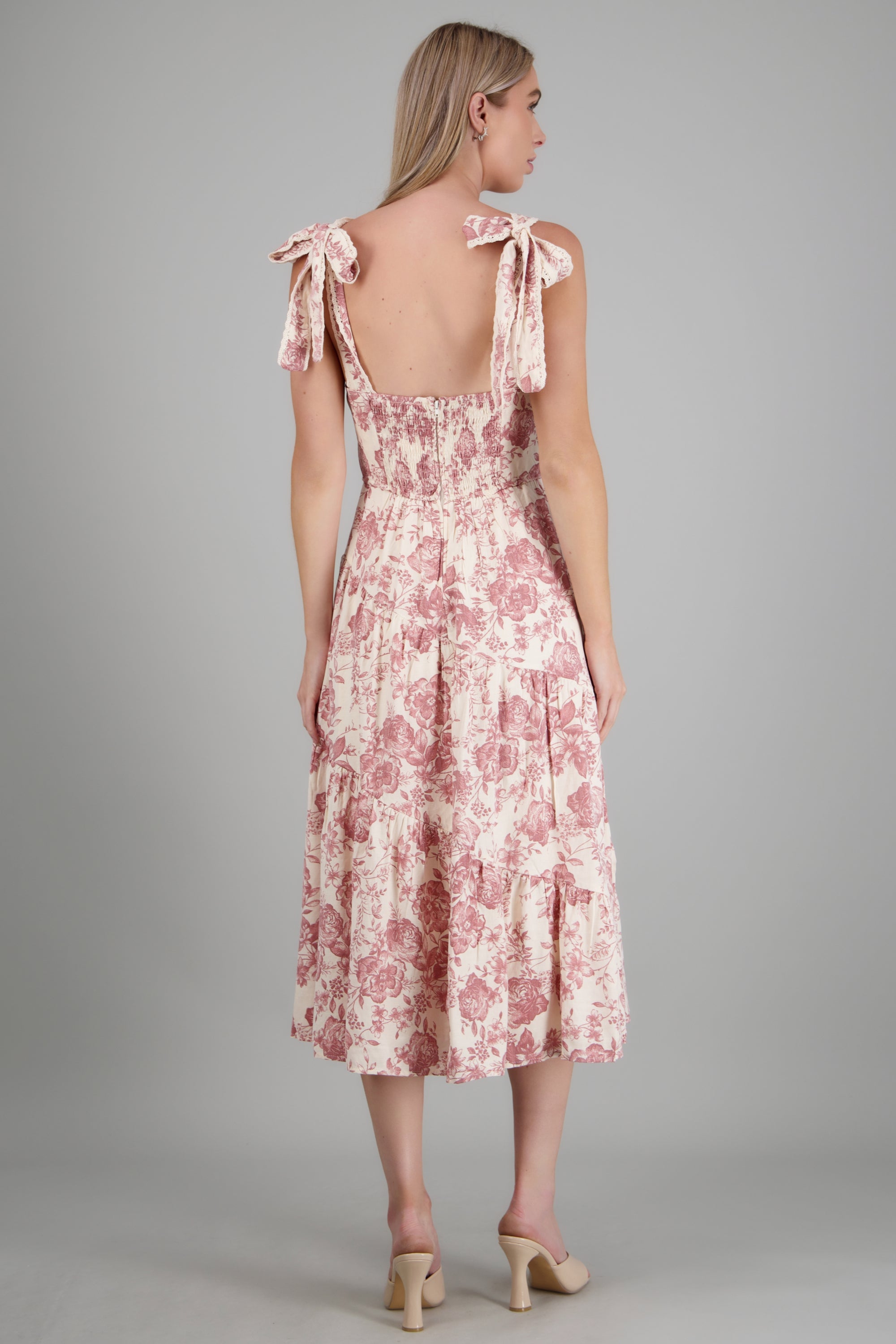 Vestido tirantes moño estampado flores ROSA COMBO
